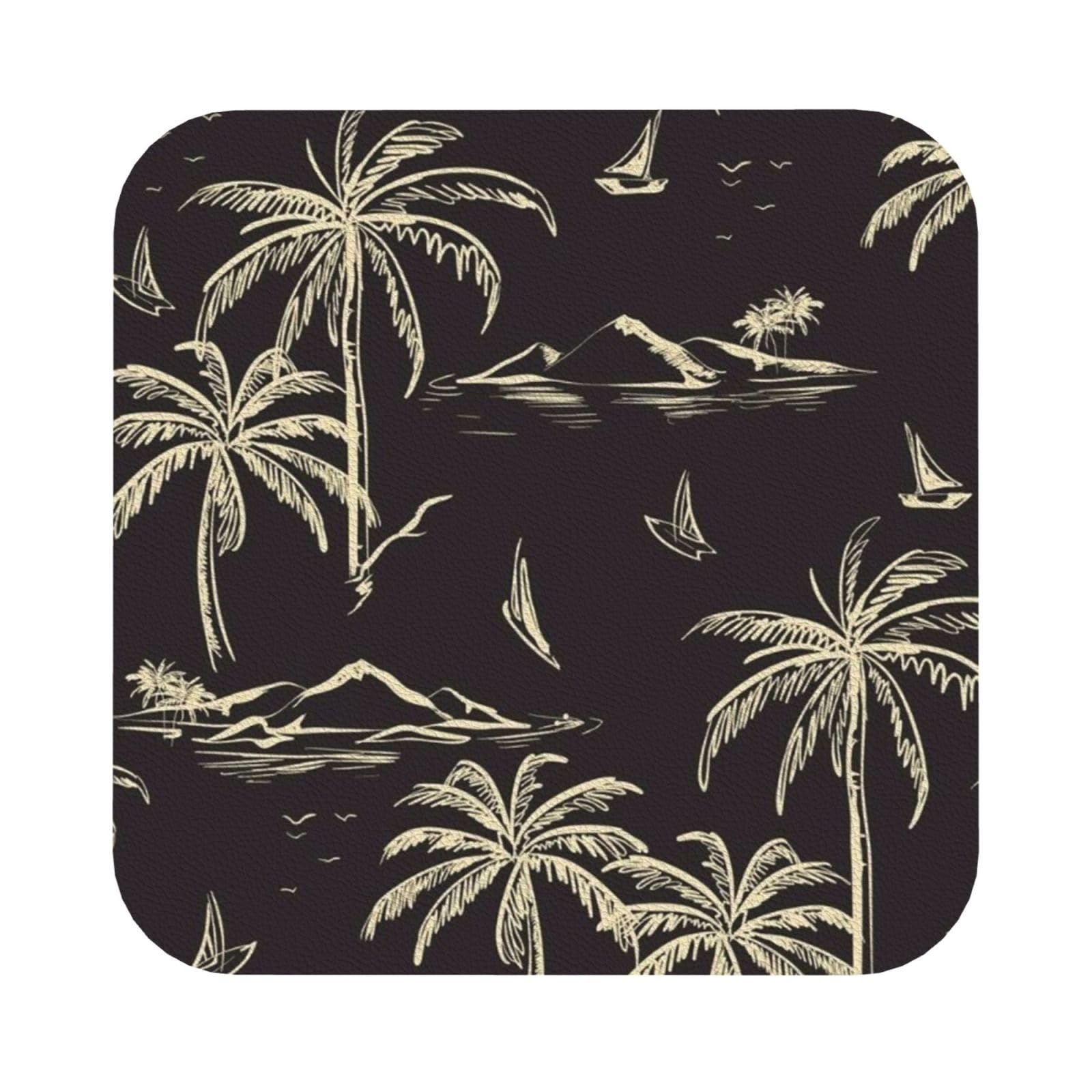 Palm Tree PU Leather Coasters Set of 6 Square Drink Coasters