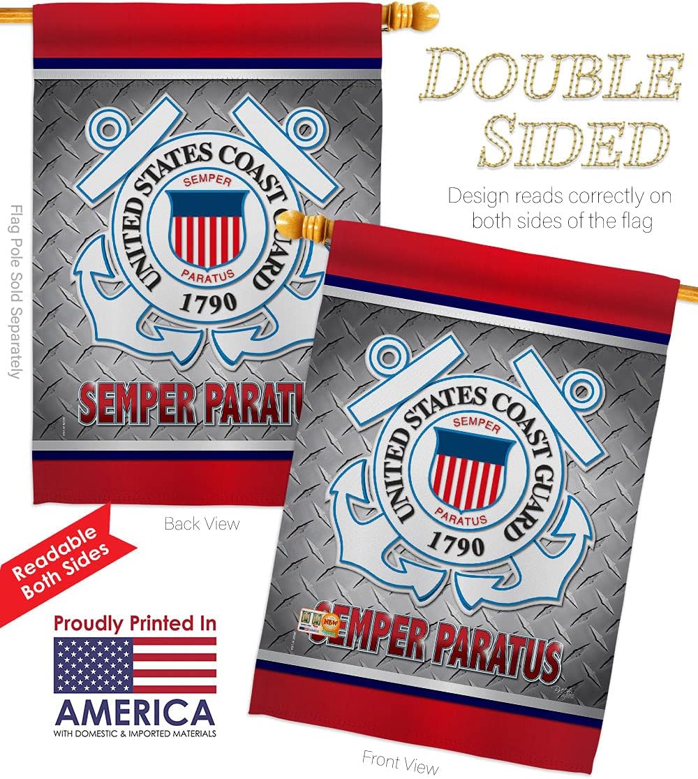 Coast Guard Semper Paratus US House Flag Armed Forces USCG United State American Military Veteran Retire Official Small Decorative Gift Yard Banner Double-Sided Made In USA 28 X 40