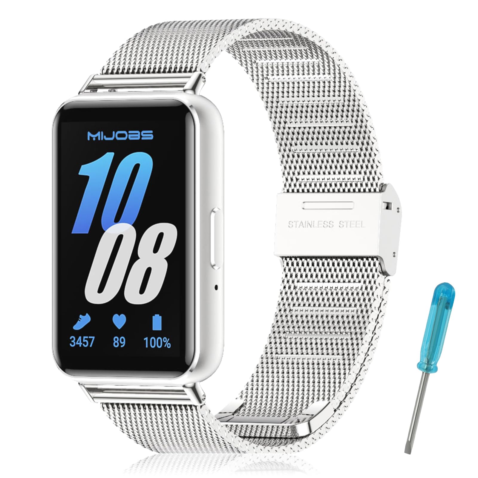 WindRen Pulsera compatible con Samsung Galaxy Fit 3, Correa de metal ajustable de acero inoxidable reloj pulsera de repuesto para Samsung Galaxy Fit 3,Plata