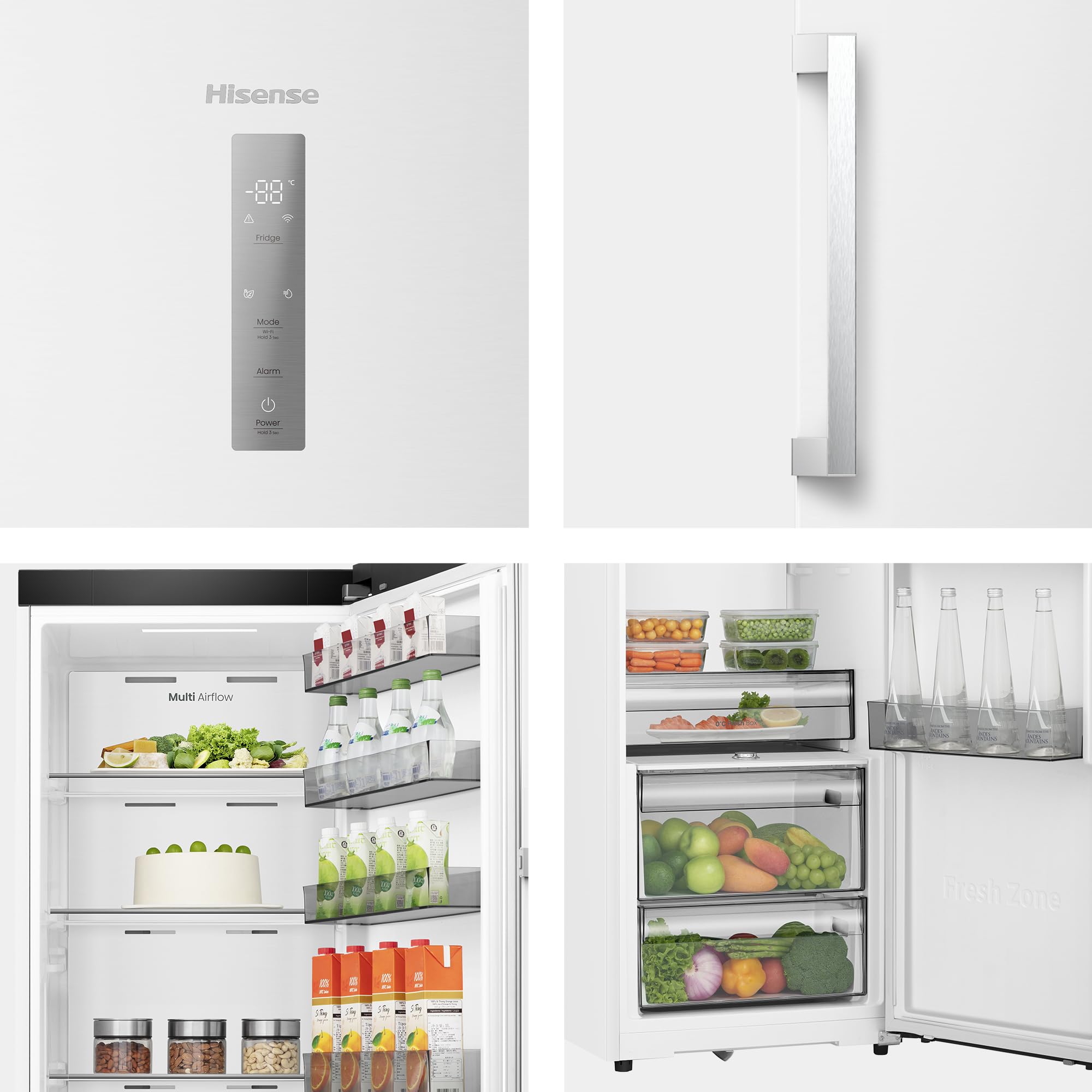 Hisense RL3K370SEWE1 - Frigorífico 1 puerta Total No Frost, Kitchen Fit, 372L, Alto 186cm x Ancho 60cm, Clase E, Ventilación Inferior, Apertura de Puerta 90º - Color Blanco