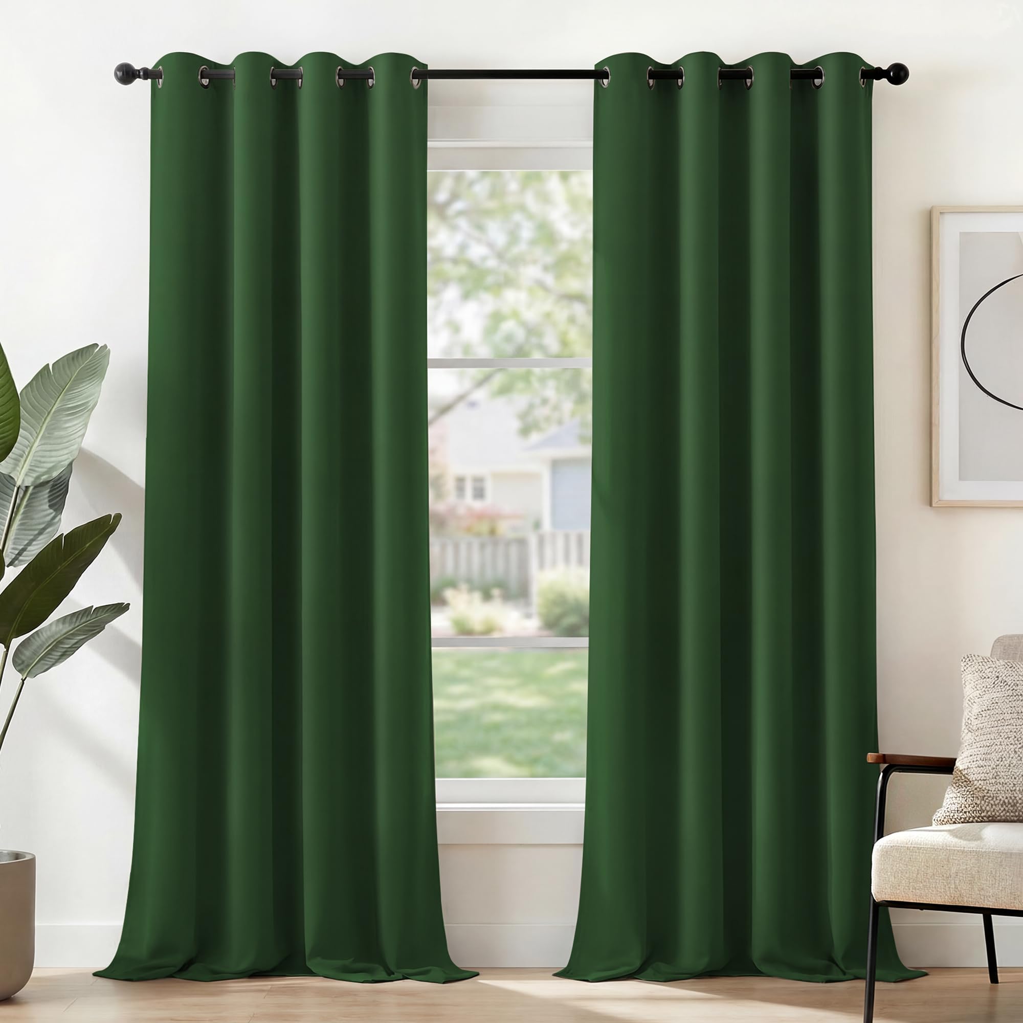 Deconovo Tende Oscuranti per Interni 2 Pezzi 290 CM Altezza, Termiche Isolanti, Anti-Rumore, con Anelli, Ideali per Camera da Letto e Soggiorno, 140x290 CM, Verde Scuro