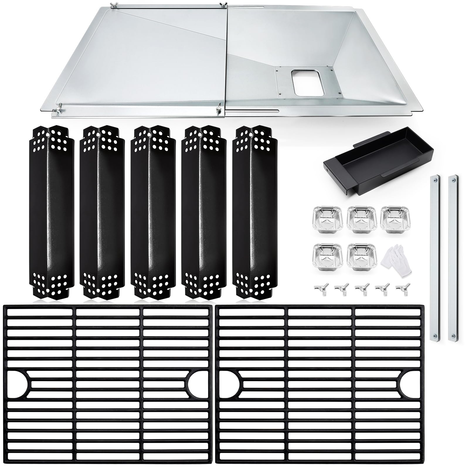 Hiorucet Grill Grease Tray Kits for Nexgrill 720-0888N Replacement Parts, Nexgrill 5 Burner 720-0888, 4 Burner 720-0830H, 720-0830A, 720-0783E, Adjustable Drip Pan, Grill Grates and Heat Plate Shields