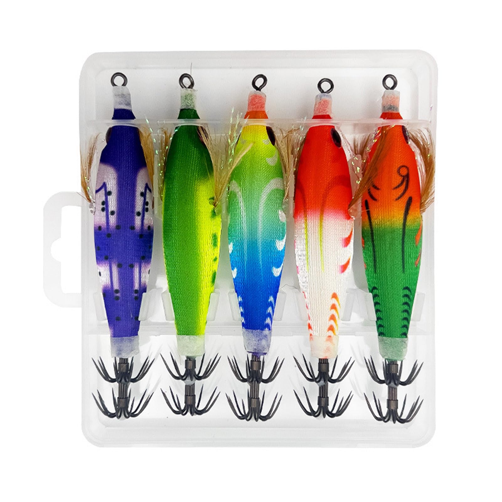 fexxkg 5Pcs Luminously Squid Jigs Hook Fishing Lures Baits Cuttlefish Sleeve Squid Jigs Saltwater Hard Night Fishing Baits