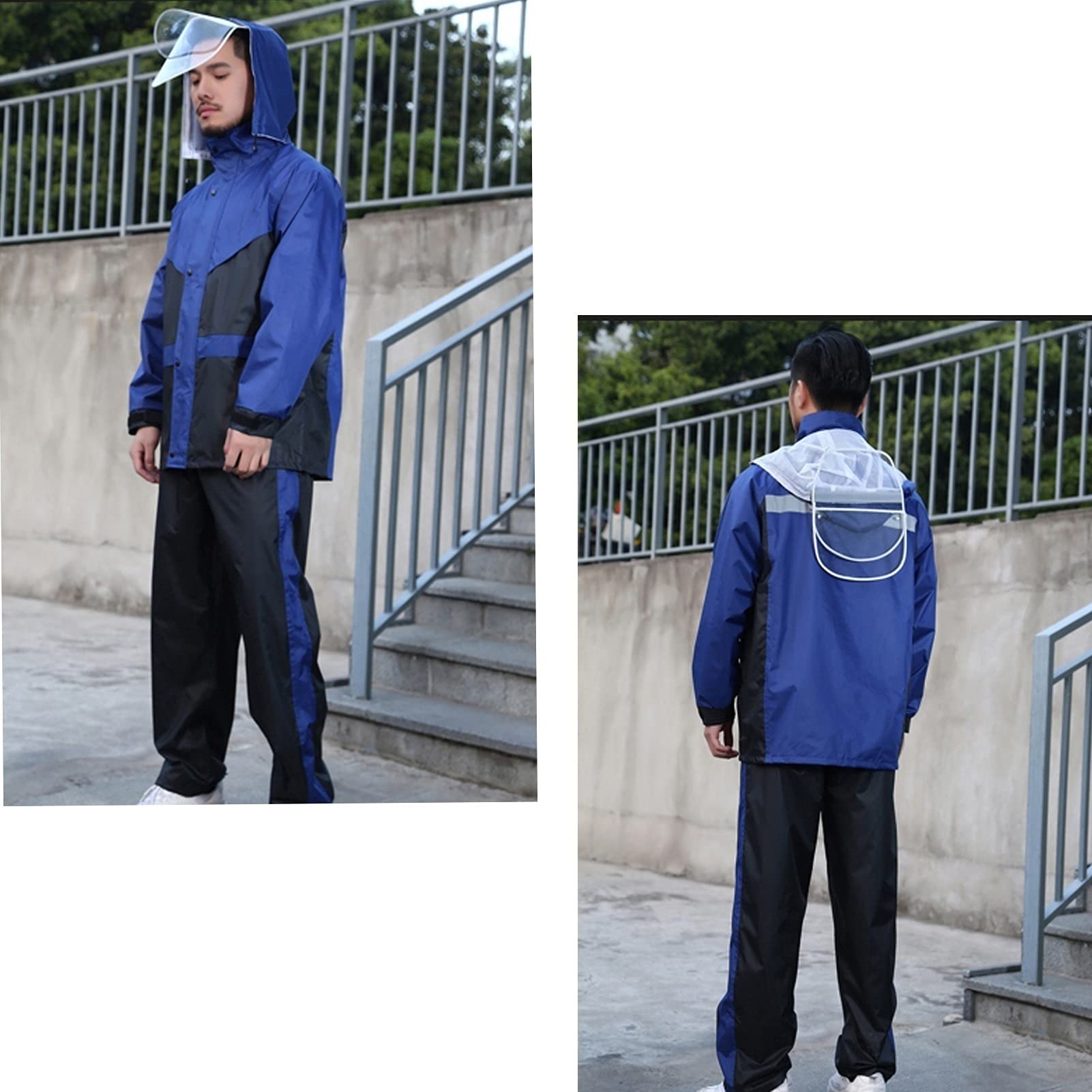 Giacca spaccata impermeabile e tuta del pantaloni, uomo da donna con cappuccio moto da equitazione per la pesca all'aperto