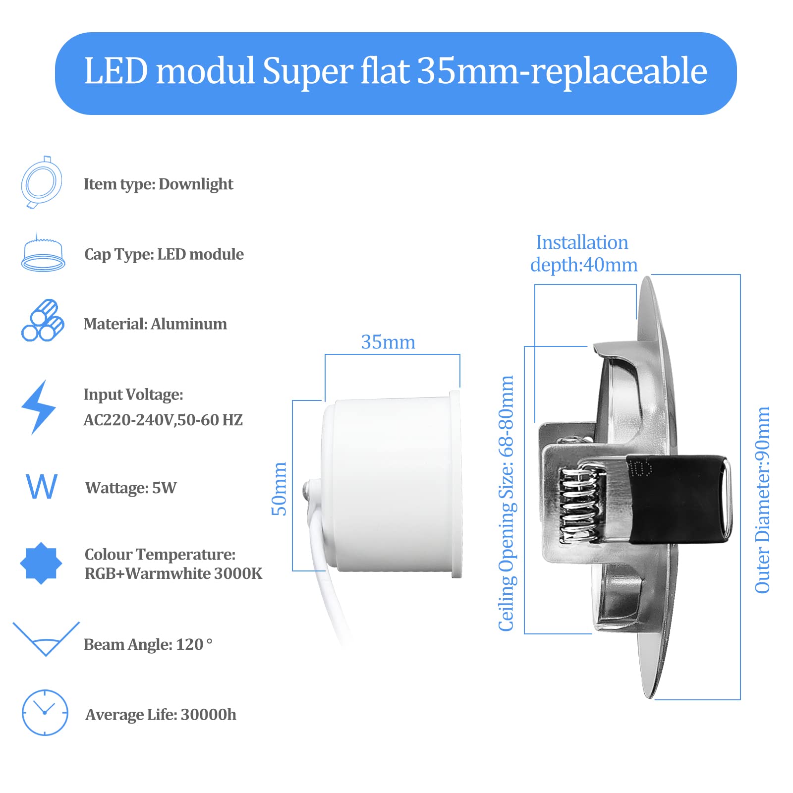 KYOTECH Foco Empotrable LED RGB Giratorio 5W Blanco Cálido 3000K Cambio de Color Downlight led techo 400LM Regulable con Control Remoto Plafon LED Techo Ángulo de Luz 120°Foco Empotrable 6 piezas