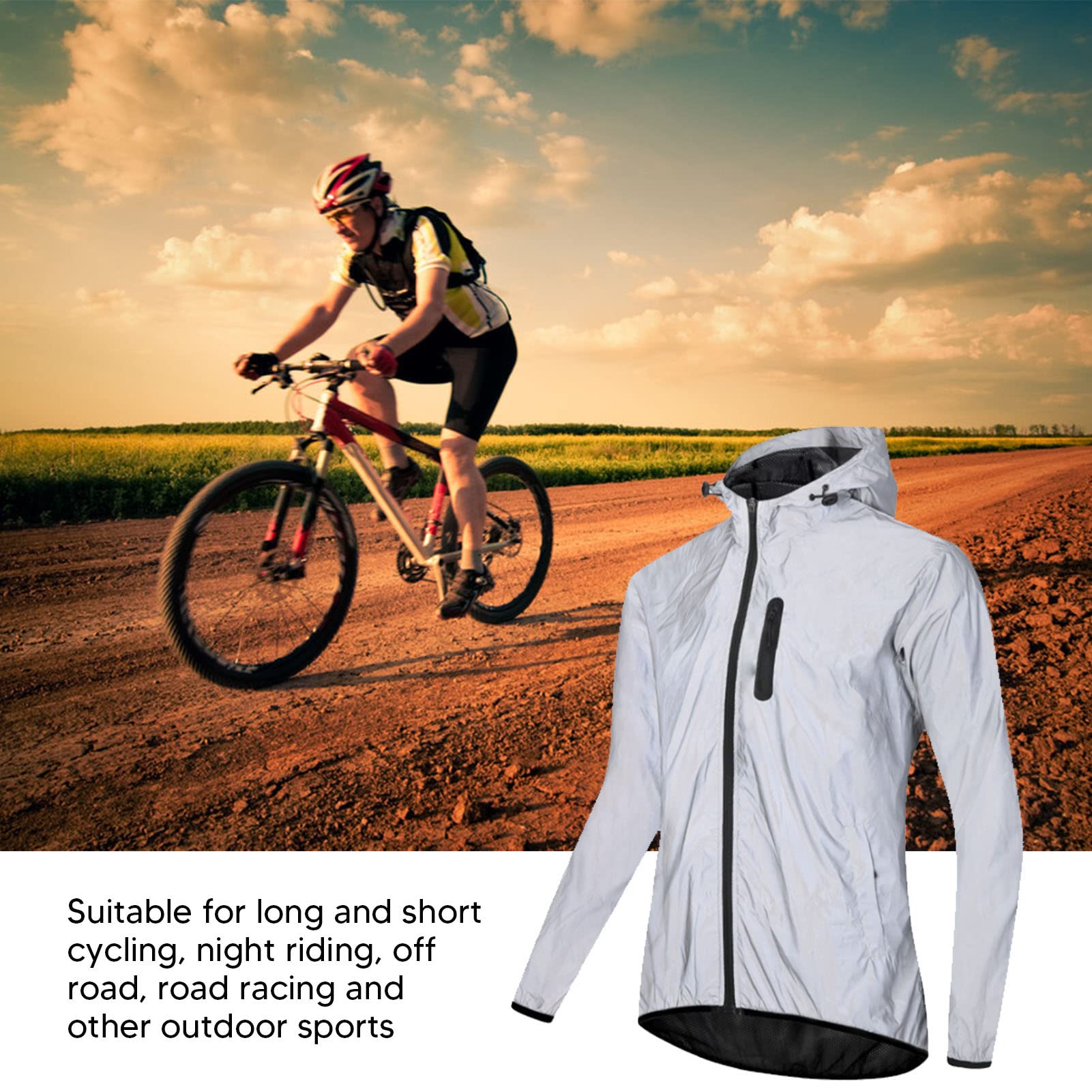 Abrigo Completo Reflectante para Ciclismo, Diseño Humanizado, Cómoda Chaqueta con Capucha para Ciclismo, Alta Funcionalidad para Montañismo