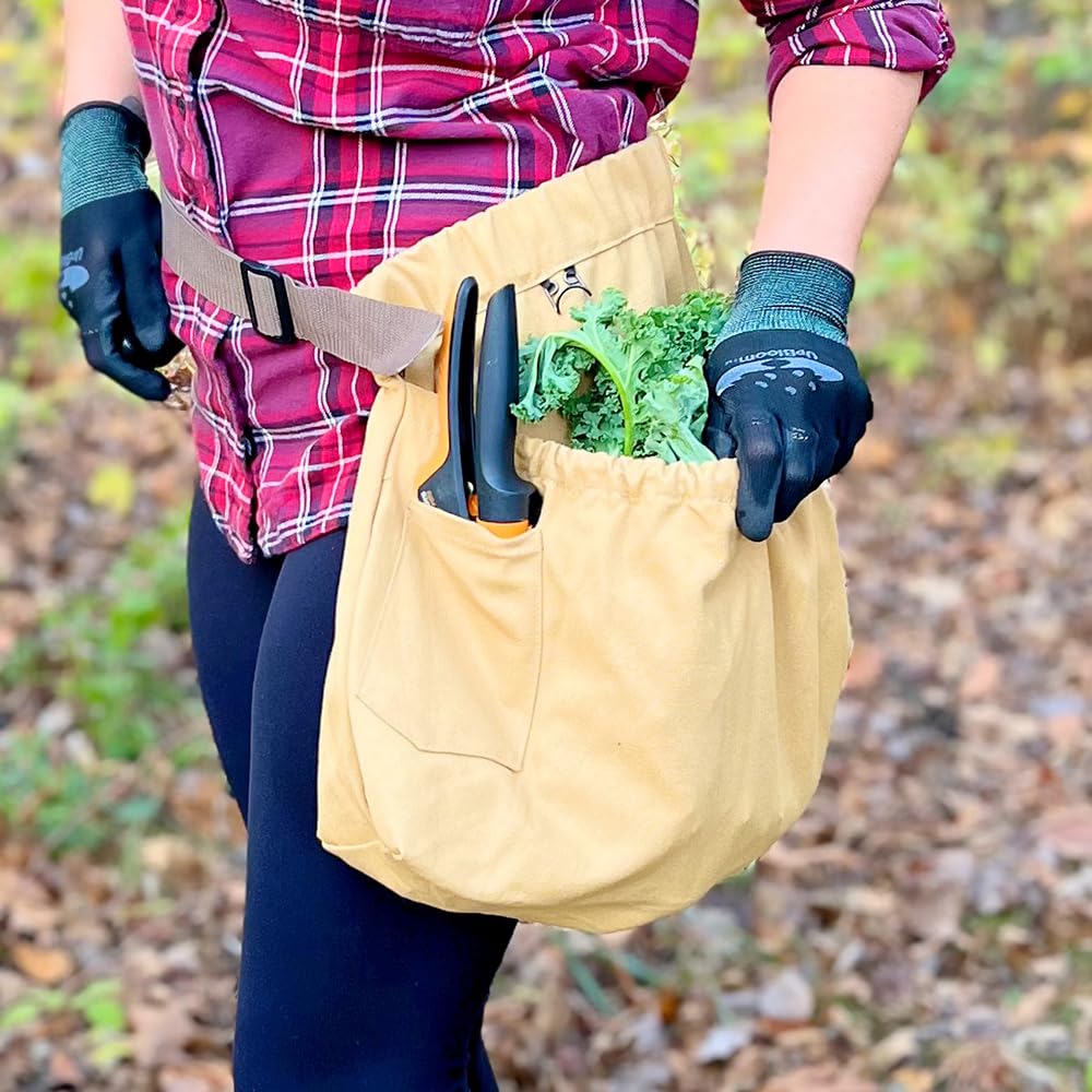 UpBloom Harvest & Weeding - Grembiule con tasche, per raccogliere bacche, da giardino, per raccogliere verdure, frutta, marrone, taglia unica
