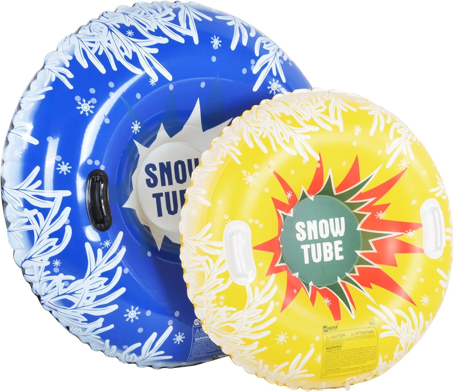 Snow Tubes, Inflatable Snow Tubes for Family 47" & 37"(2 Packs), Heavy Duty Snow Sled for Kids and Adults, Snowflake Snow Tube for Sledding and Winter Fun