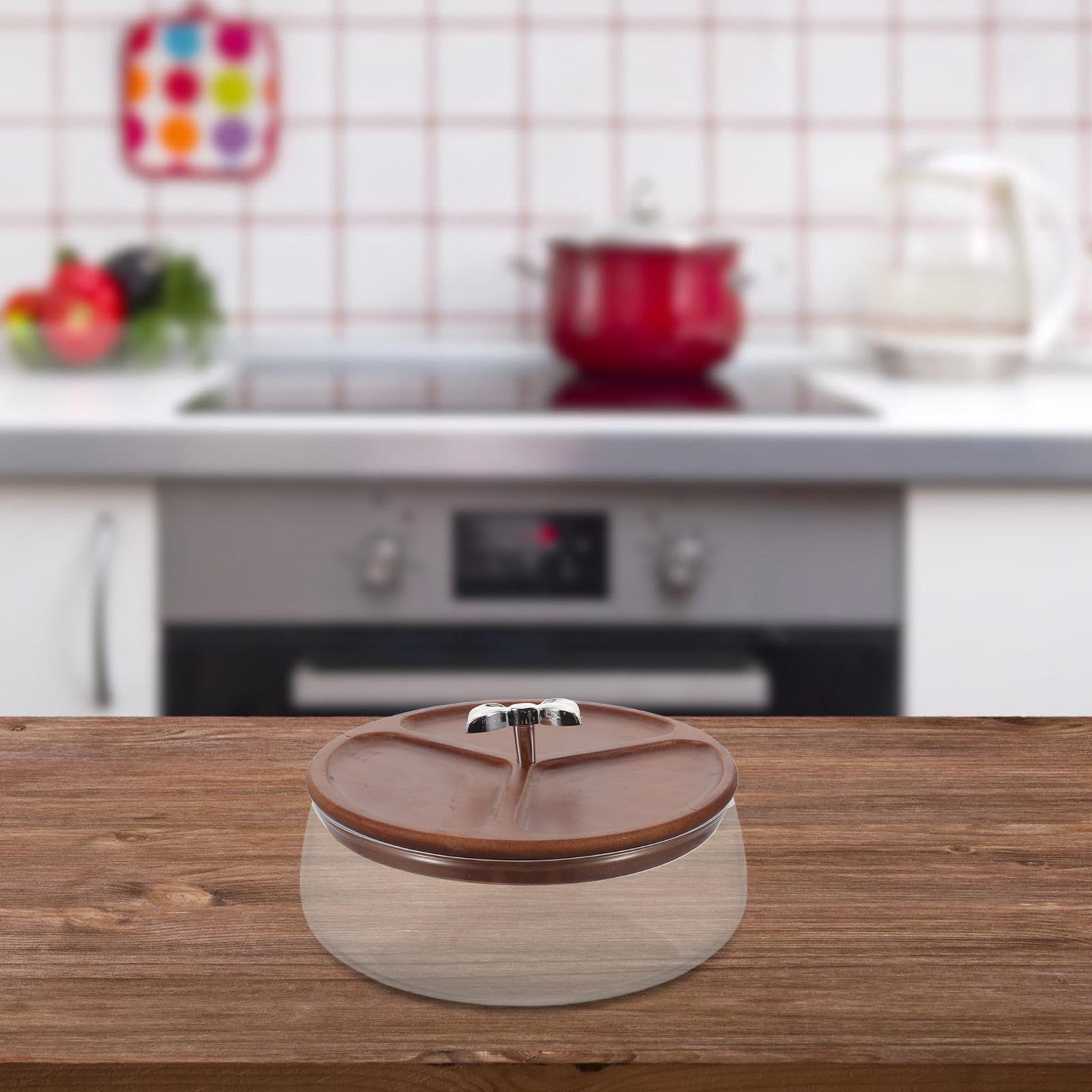 Cuenco de Vidrio para Aperitivos de 1200ml con Tapa de Madera | Cereales y Snacks, Uso en Cocina y Encimera, Diseño Decorativo, Elegante y Moderno