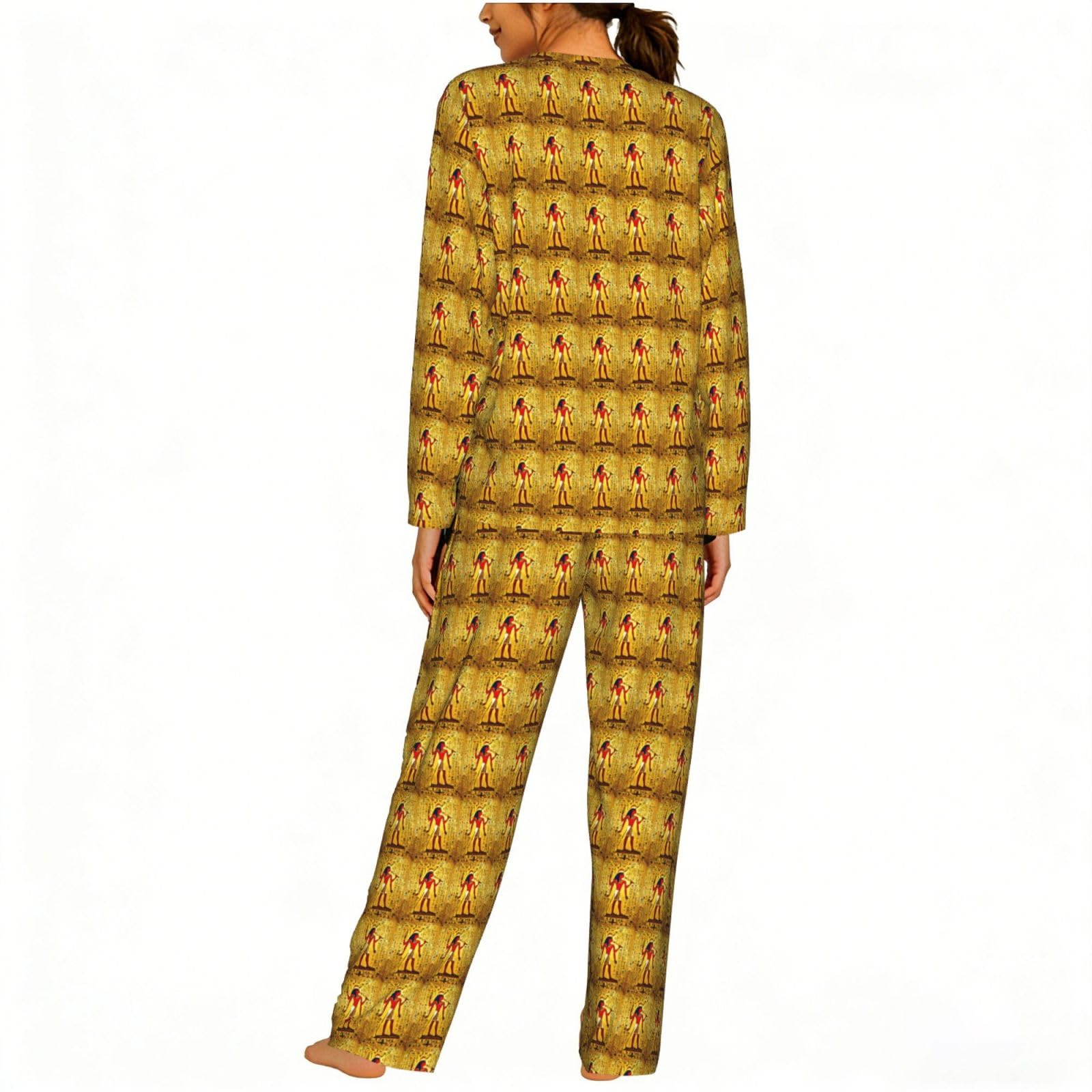 Antico Egitto Tribe Serie Stampa Delle Donne Manica Lunga Abbinamento Pigiama Quotidiano Confortevole Loungewear Abiti Da Notte