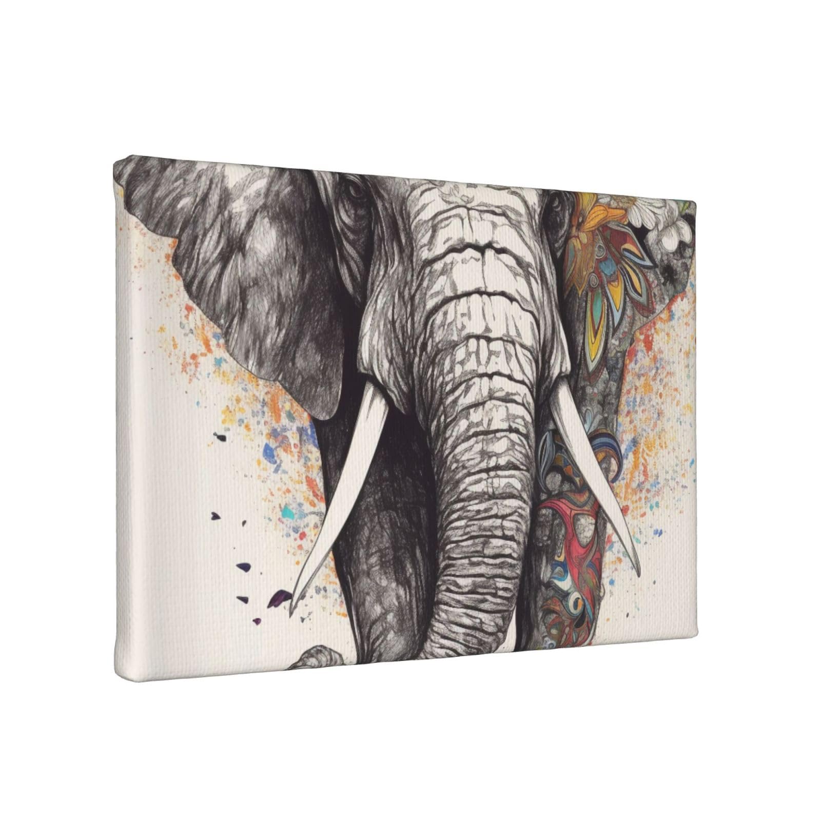 YKLJG Elephant Printed Wall Art Canvas Painting 30x20 CM Wooden Framed Picture Painting Artwork Prints for Bedroom Kitchen Home Office Decor