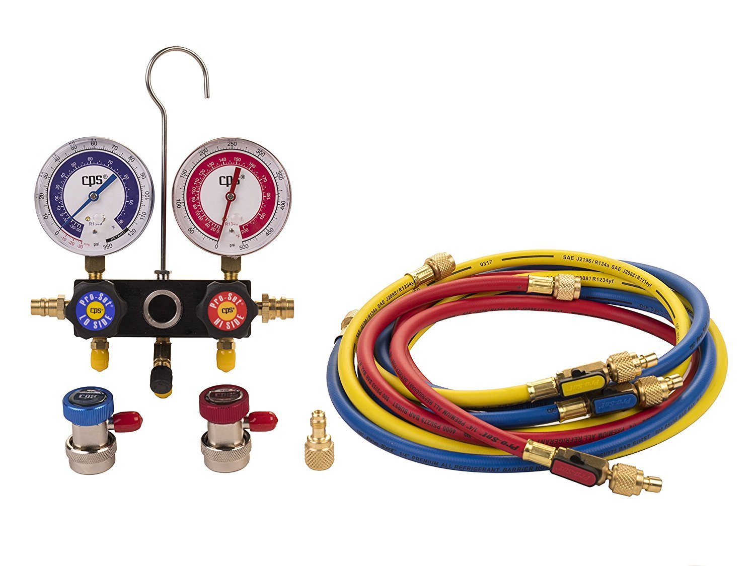 CPS MA1234: Pro-Set Manifold A/C Gauge Set with Hoses (R-12, R-134A)