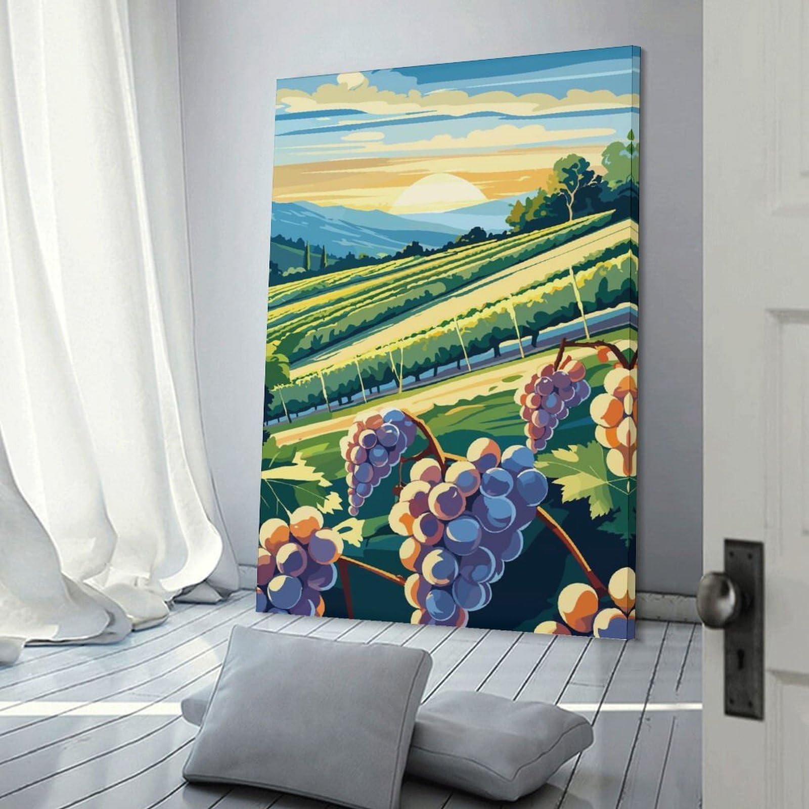 Junmoney Canvas Wall Decor Vineyard Landscape at Sunset, 08x12inch(20x30cm), for Living Room, Bedroom, Office Or Hallway, Stylish Home Artwork for Focal Walls