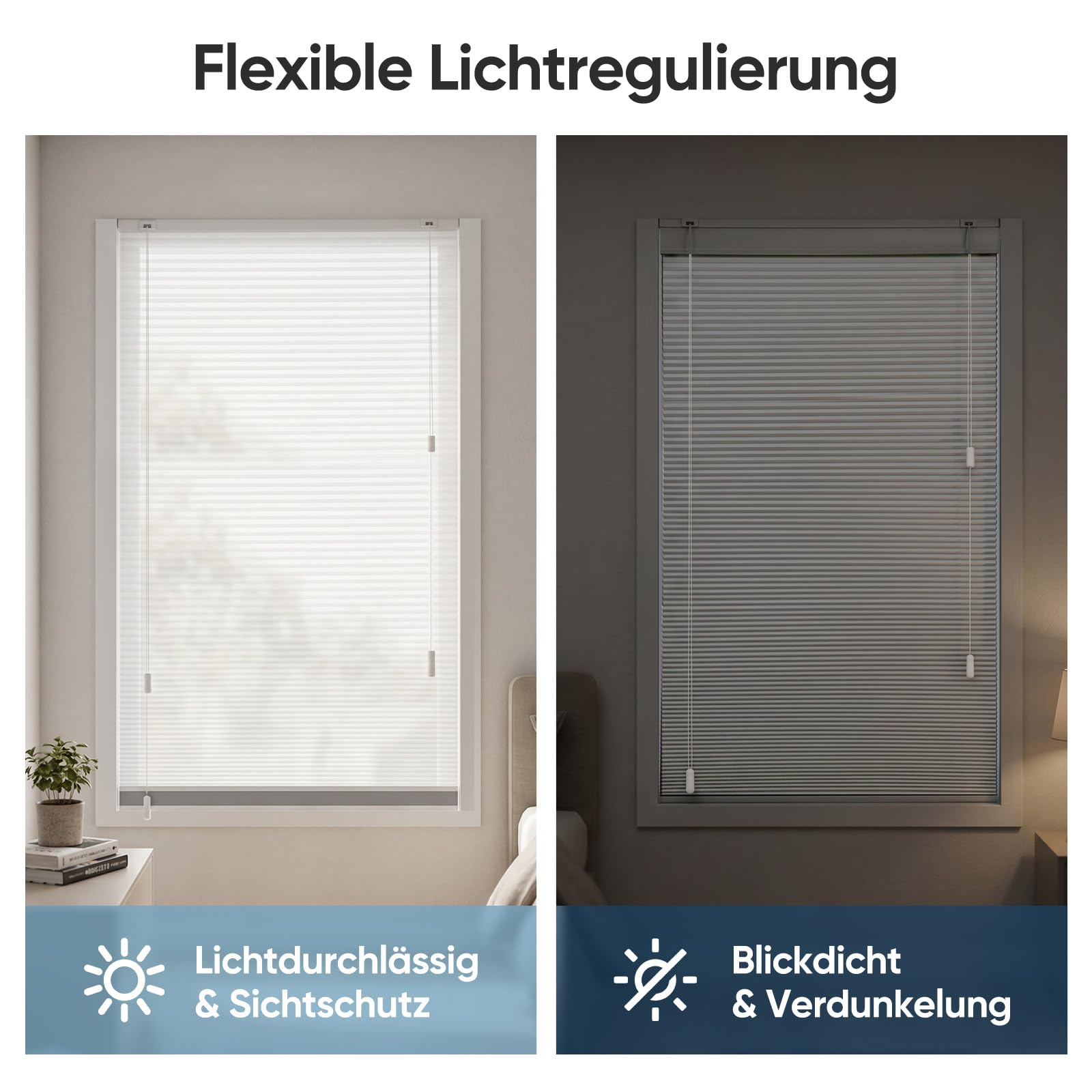 Sekey Wabenplissee Ohne Bohren Doppelplissee Day+Night Verdunkelung Rollo 100% verdunkelnd Blickdicht – Bild 4