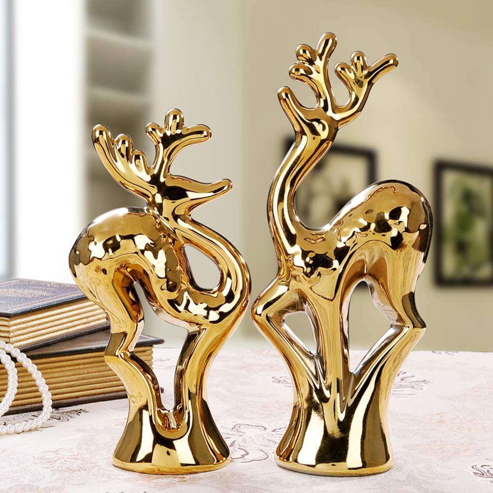 Na biurko stół biurko dom biuro półka na książki ozdoby statuetka ozdoby rzeźby miłośnik jeleni ceramiczne figurki zwierząt ozdoby, zestaw 2 dekoracji domu rzeźby i posągi ręcznie robione artykuły