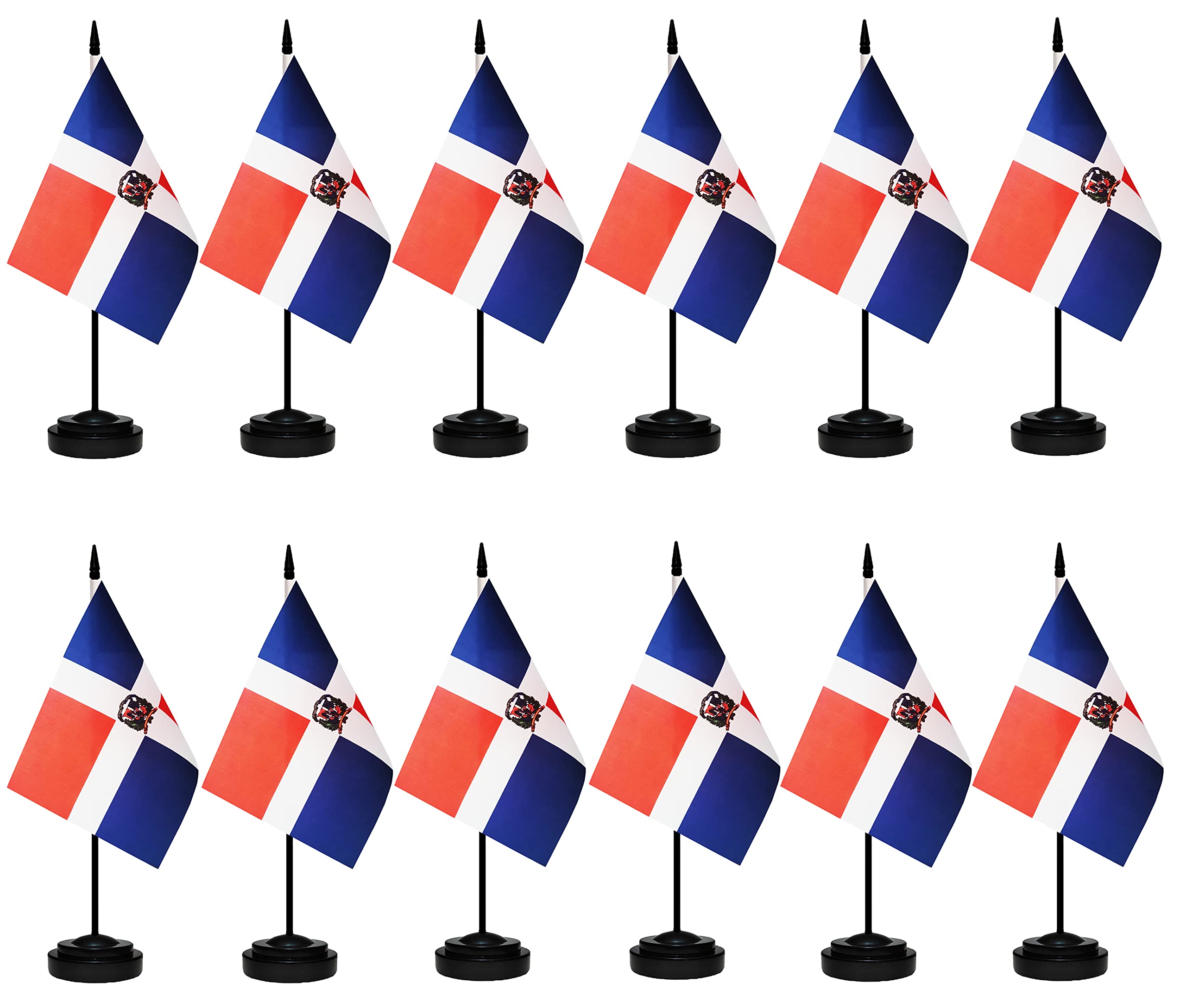 Dominica Flags Dominican Desk Flags Set Small Mini Dominica Flags Table Flag with 13" Black Pole, Black Base and Spear Top, Miniature Dominican Deluxe Desktop Flag, Home Decoration, Office Decoration,