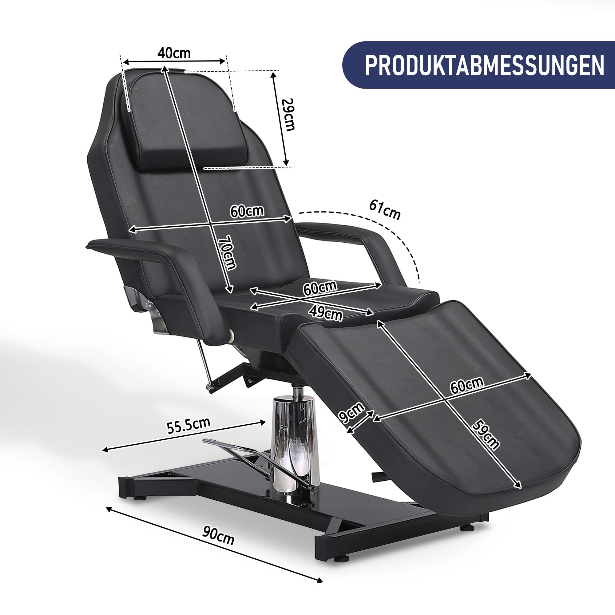 Tattoo-Stuhl 360° schwenkbare verstellbare Tattoo-Liege mit Hydraulikpumpe schwarz