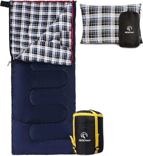 Miniatura 1 de REDCAMP Saco de dormir de franela de algodón para camping y mochilero + almohada ligera de franela para viajes al aire libre