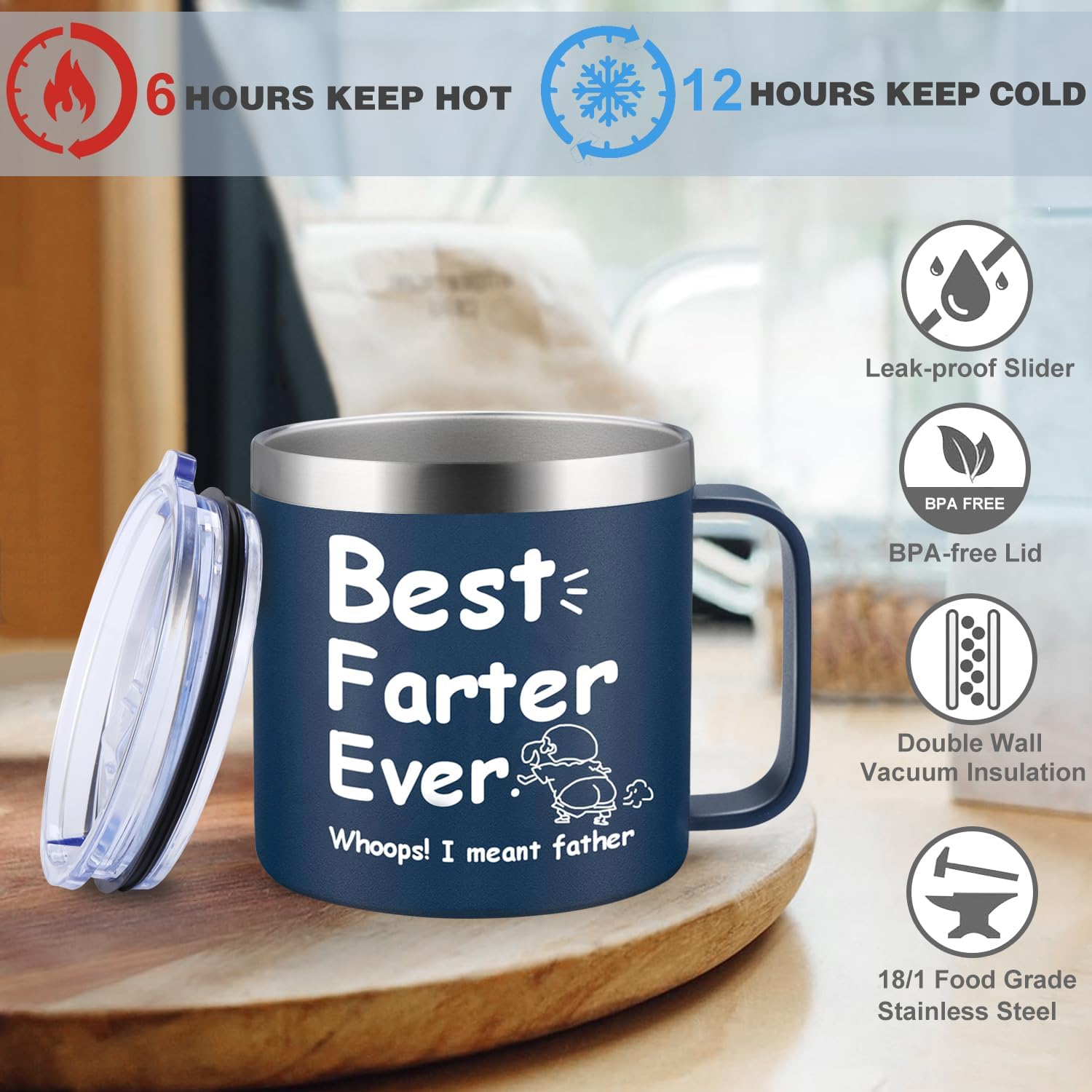 Dad Gift for Fathers Day, Funny Dad Mug Father Day Gifts, Best Dad Ever Mugs with Hilarious Pattern, Gift for Daddy from Daughter Funny Papa Gifts Birthday Christmas-14oz (Navy Blue) - Image 3