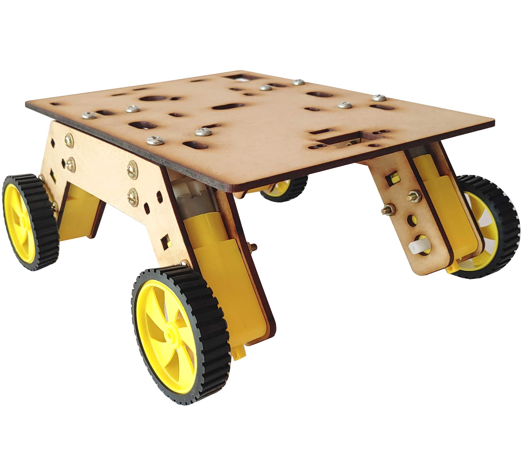 Kit2Create Smart car wooden robot chassis with 4 motor, 4 wheel, wire, switch, nut bolts 1