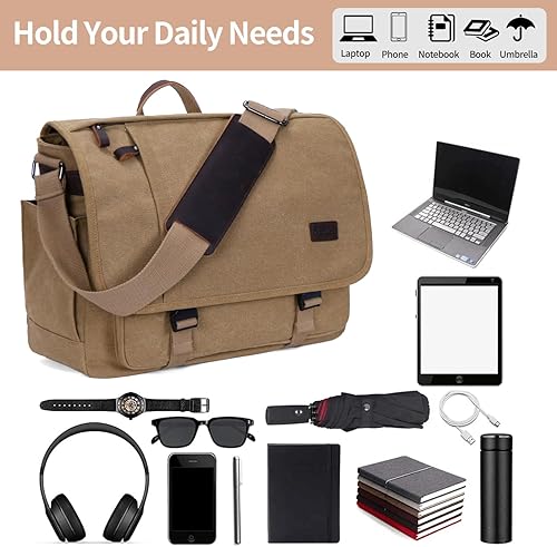 Miniatura 8 de Nerlion - Bolsa tipo mensajero para hombre de 17 a 17.3 pulgadas, bolsa de lona resistente al agua, bolsa de hombro, maletín de trabajo, bolsa para