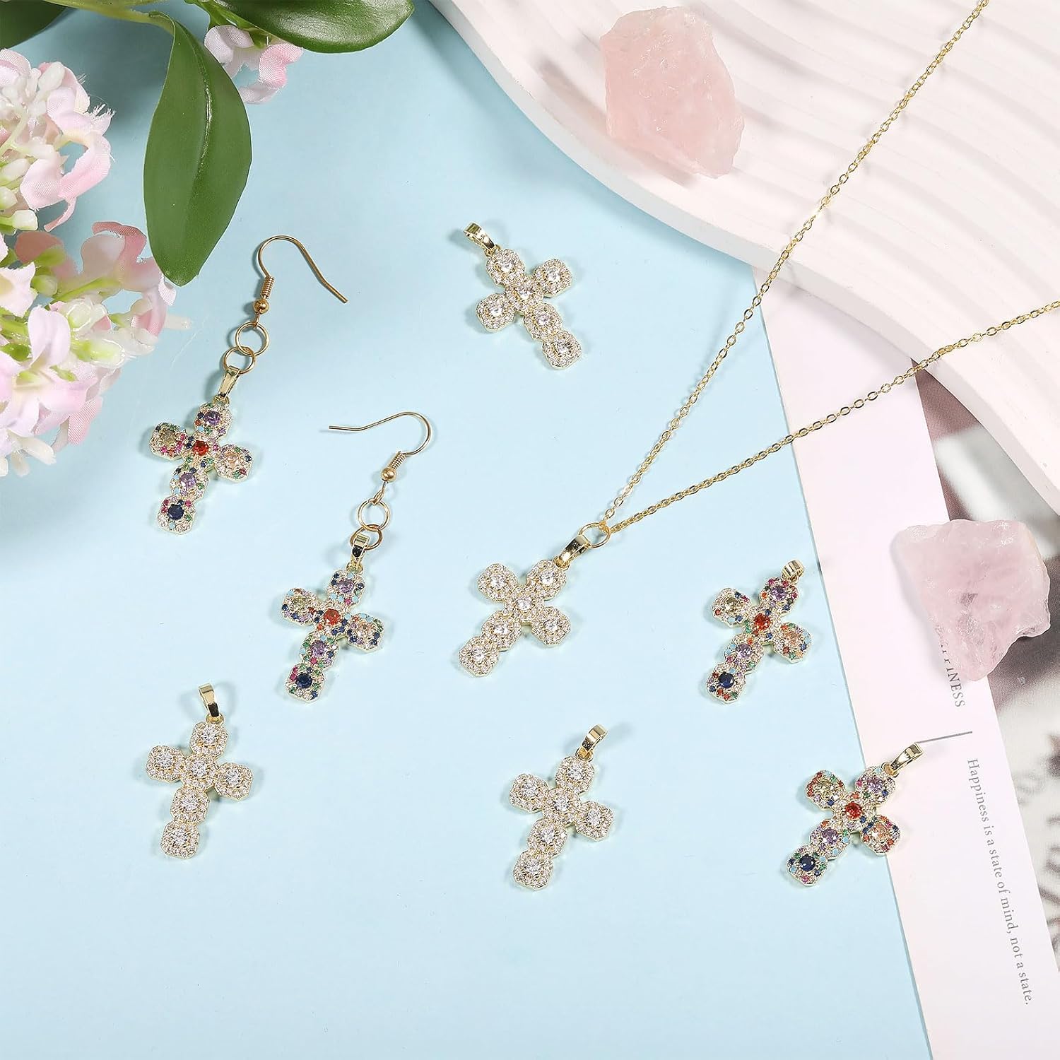 CHGCRAFT 8 Pcs Cross Cubic Zirconia Charm Pendants Brass Micro Cross Charm Real 16K Gold Plated for Jewelry Necklace Bracelet Making Crafts 2 Colors - Image 5