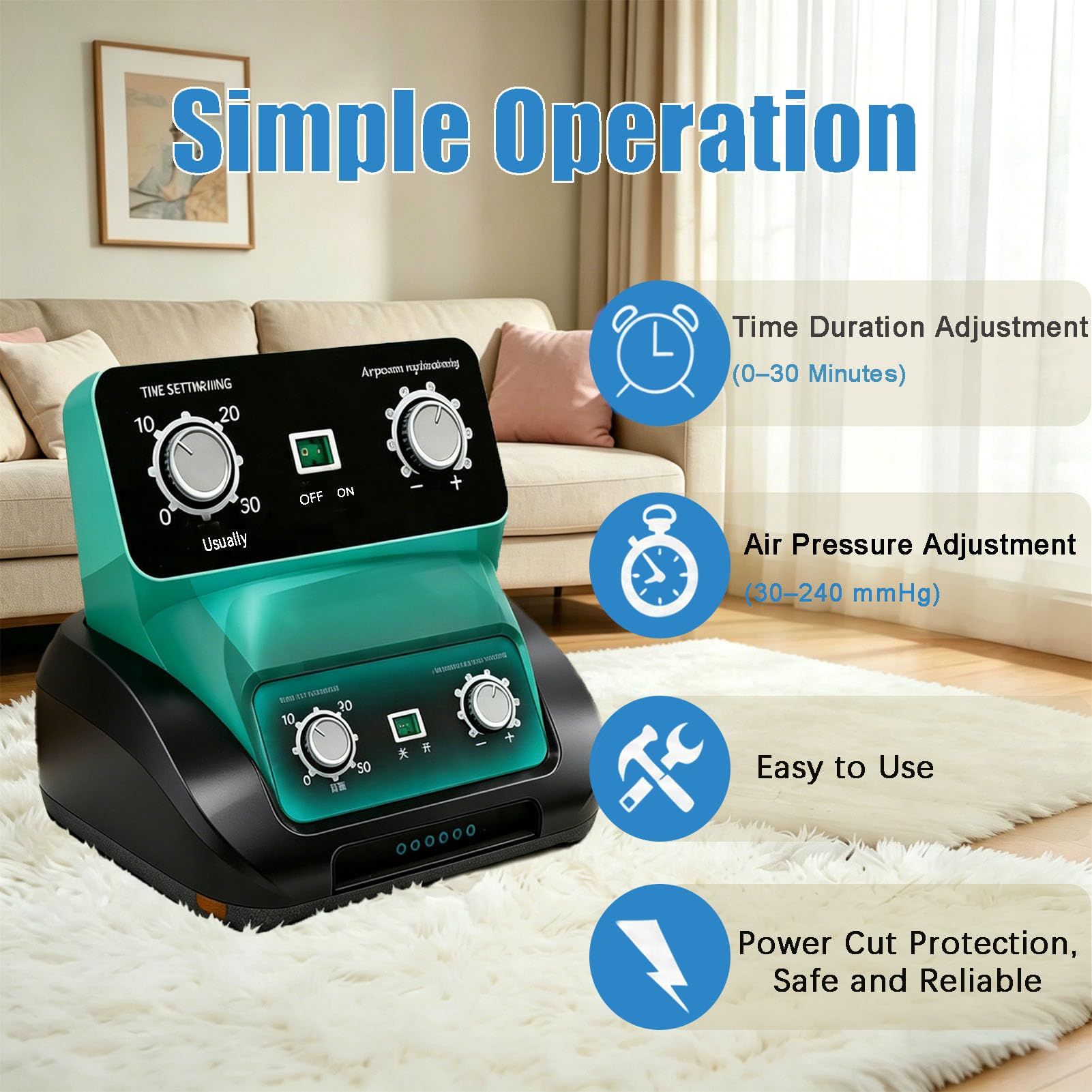Appareil de Pressothérapie, 6 Chambres, Drainage Lymphatique, Jambes, Ventre et Bras, Pression Réglable 0-240mmHg, Minuteur 0-30 Min (XL, 2legs + waist)