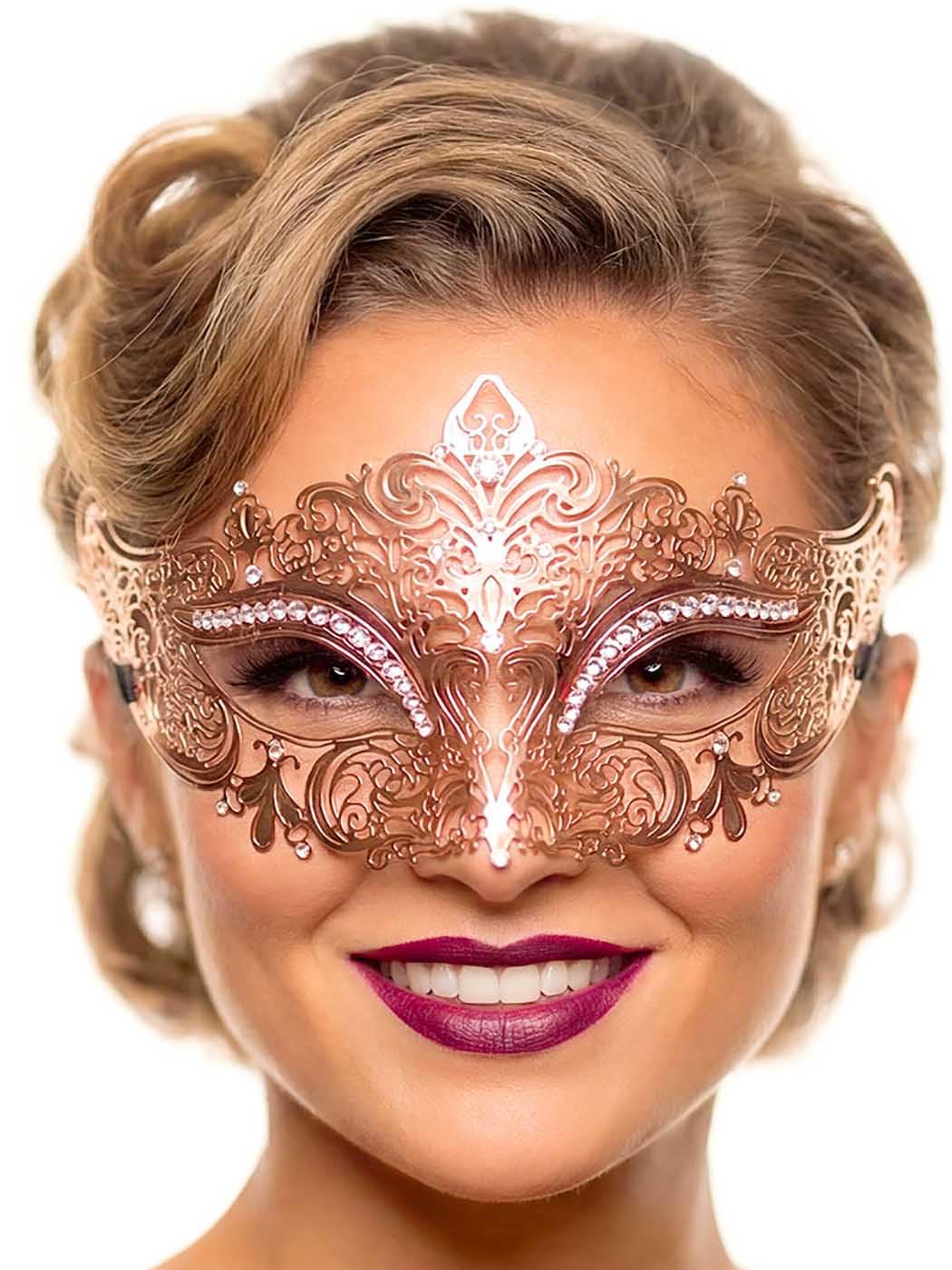 IYOU Masque Masquerade Masqué Rose Doré pour Femmes Masques Bal Masque Vénitien Strass