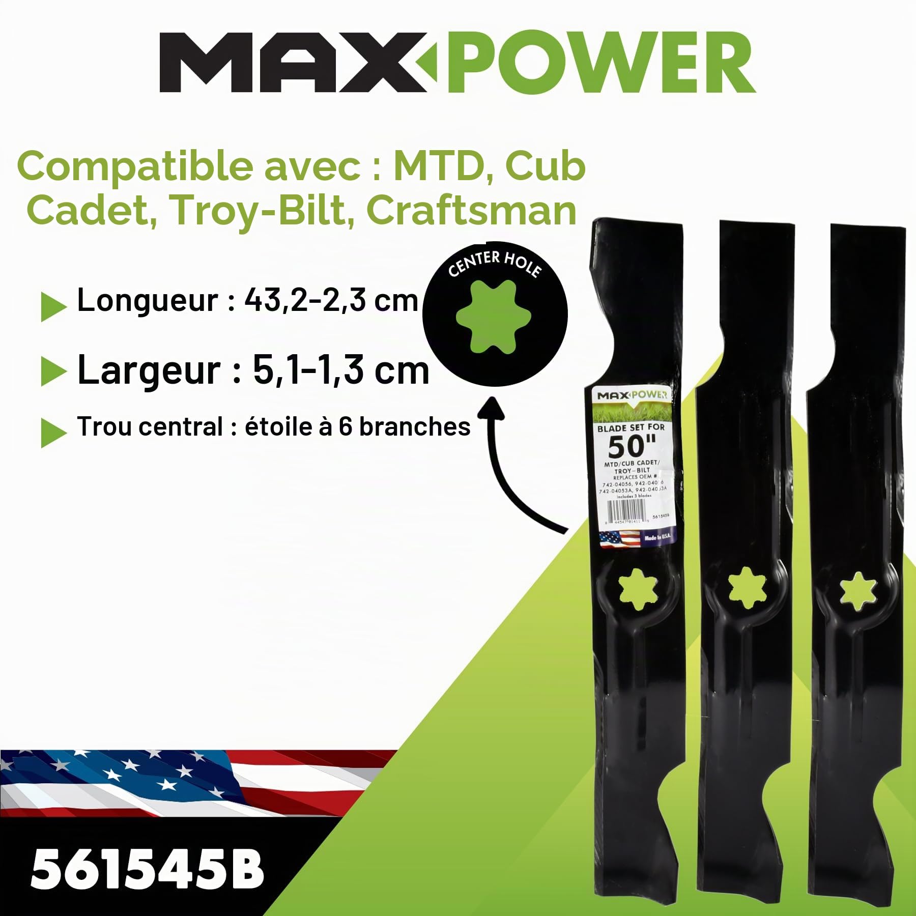 MAXPOWER 3-Blade Set for Many 50 in. Cut MTD, Cub Cadet, Troy-Bilt Mowers, Replaces OEM #'s 742-04056, 942-04056, 112-0316 and Others,Red