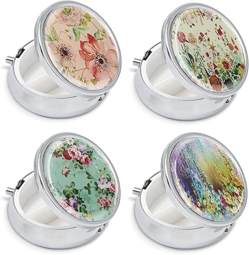 Modixun - Paquete de 4 pastilleros pequeños elegantes de 3 compartimentos para bolsillo de bolso con espejo, contenedor organizador de vitaminas