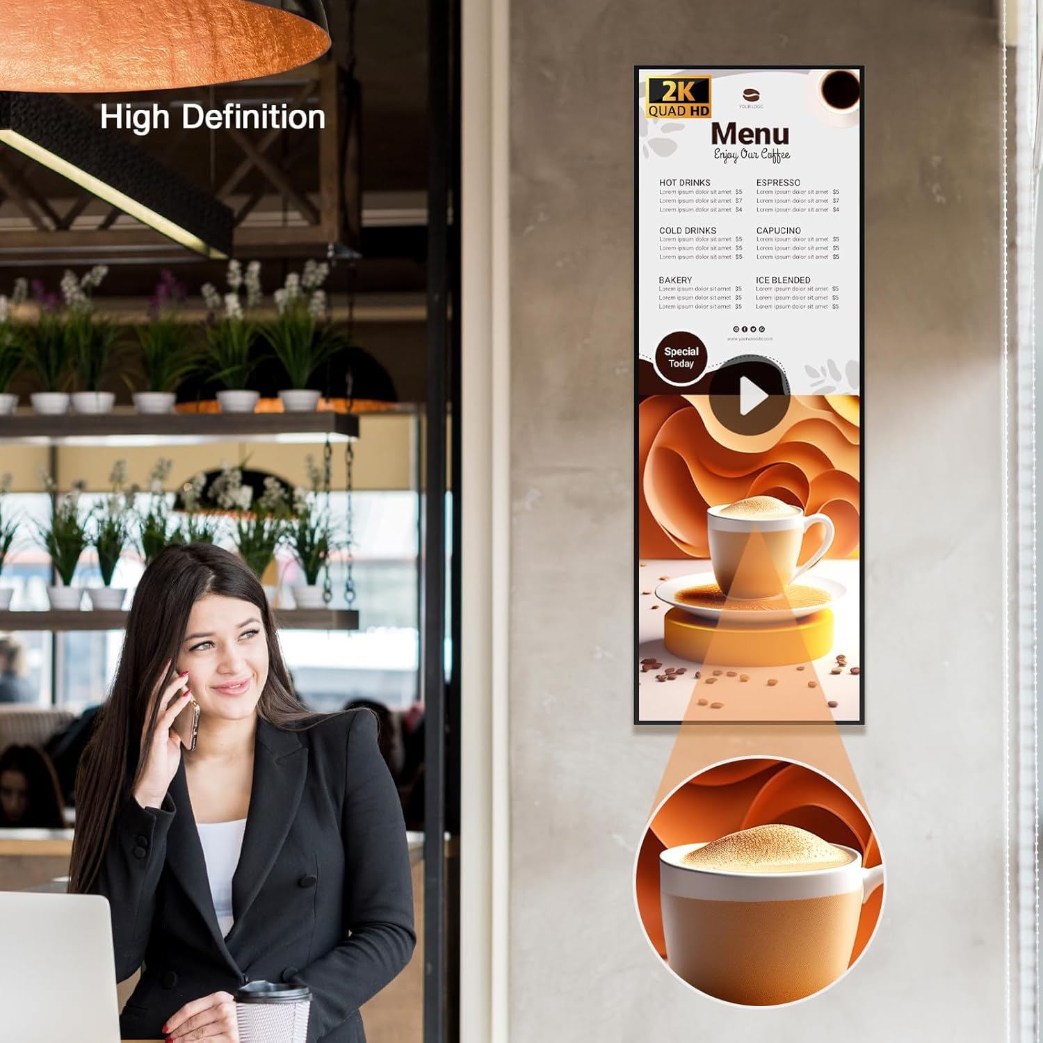 Pantalla Publicitaria Digital 48 Pulgadas, Digital Signage 4K, Monitor Publicitario Estirado de 1000 Nits, Cartelería Digital para Restaurantes, Tiendas y Empresas, HDMI/WiFi, Negro | Android 4 GB + 32 GB con CMS Cloud gratis, USB y HDMI, ideal como table