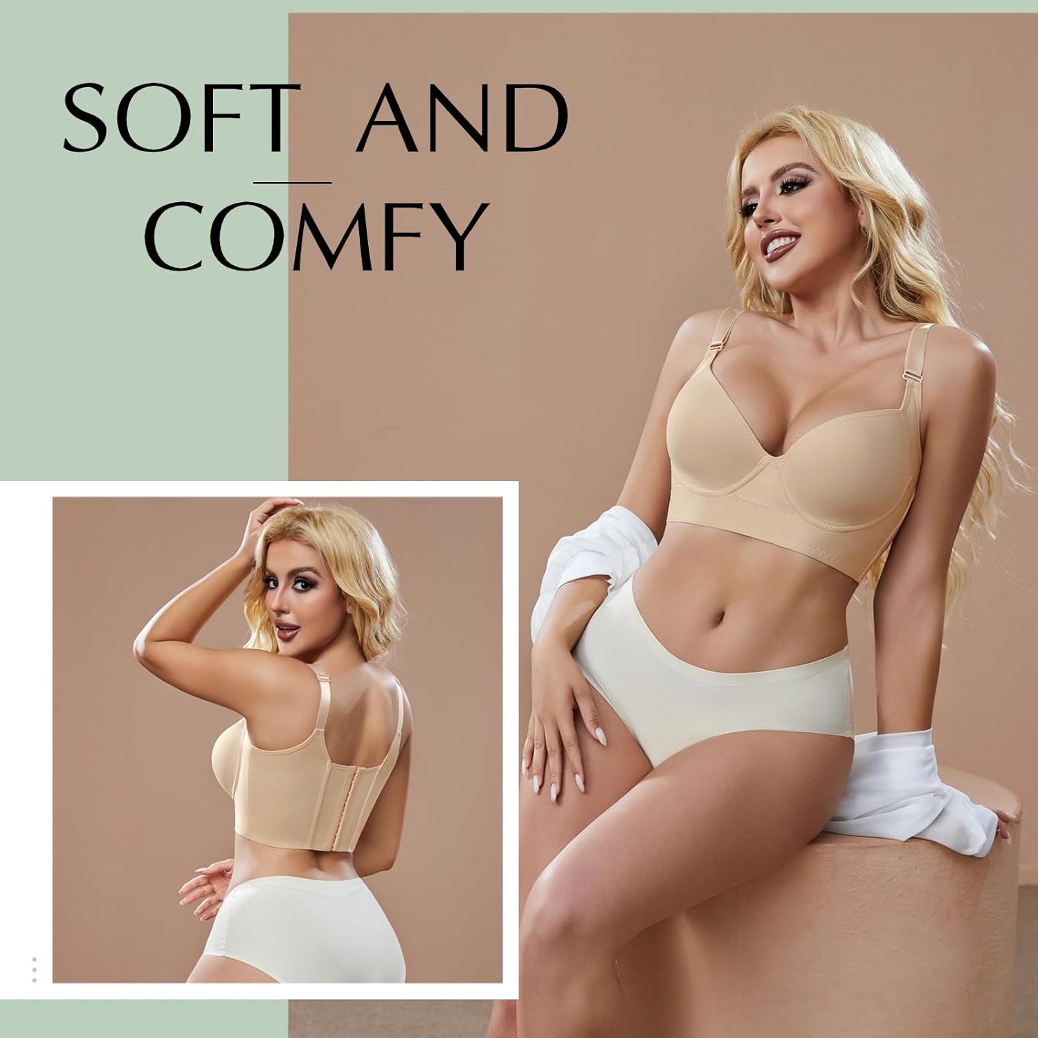 Super Push Up Bra Smoothing Back Fat Bra with Support Comfortable Seamless T Shirt Bra (34B-46DD) - Image 5