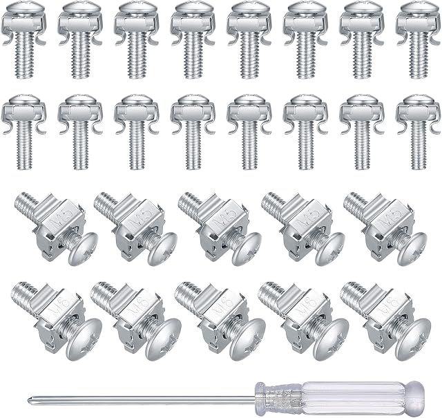50 Pcs Cage Nuts, and Bolts Set, M5*20mm/M6*20mm Mount Rack Server Shelves Cabinet Screws Nuts Bolts for Network Cabinets, Patch Panel Rack, Data Network Cabinets, with Screwdriver