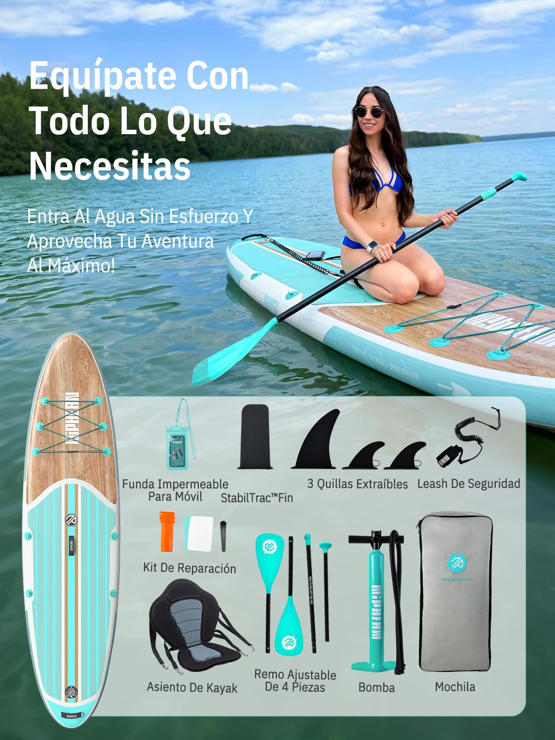 Niphean Tabla Paddle Surf Hinchable para Adultos con Todos los Accesorios, 320cm Paddle Surf Hinchable para Todos los Niveles, Sup Capacidad 200kg para 2 Personas, Stand up Paddle Board con Asiento