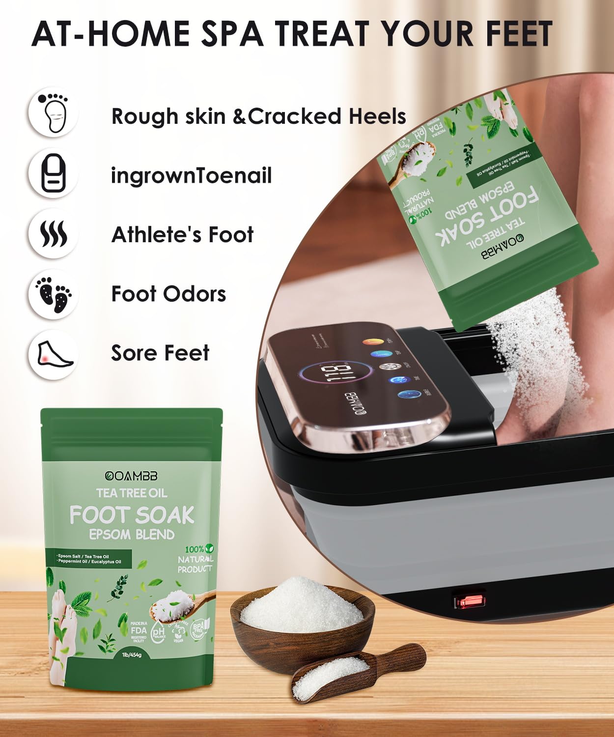 OOAMBB Collapsible Foot Spa with Heat, Bubbles, Massage Rollers and Remote Control