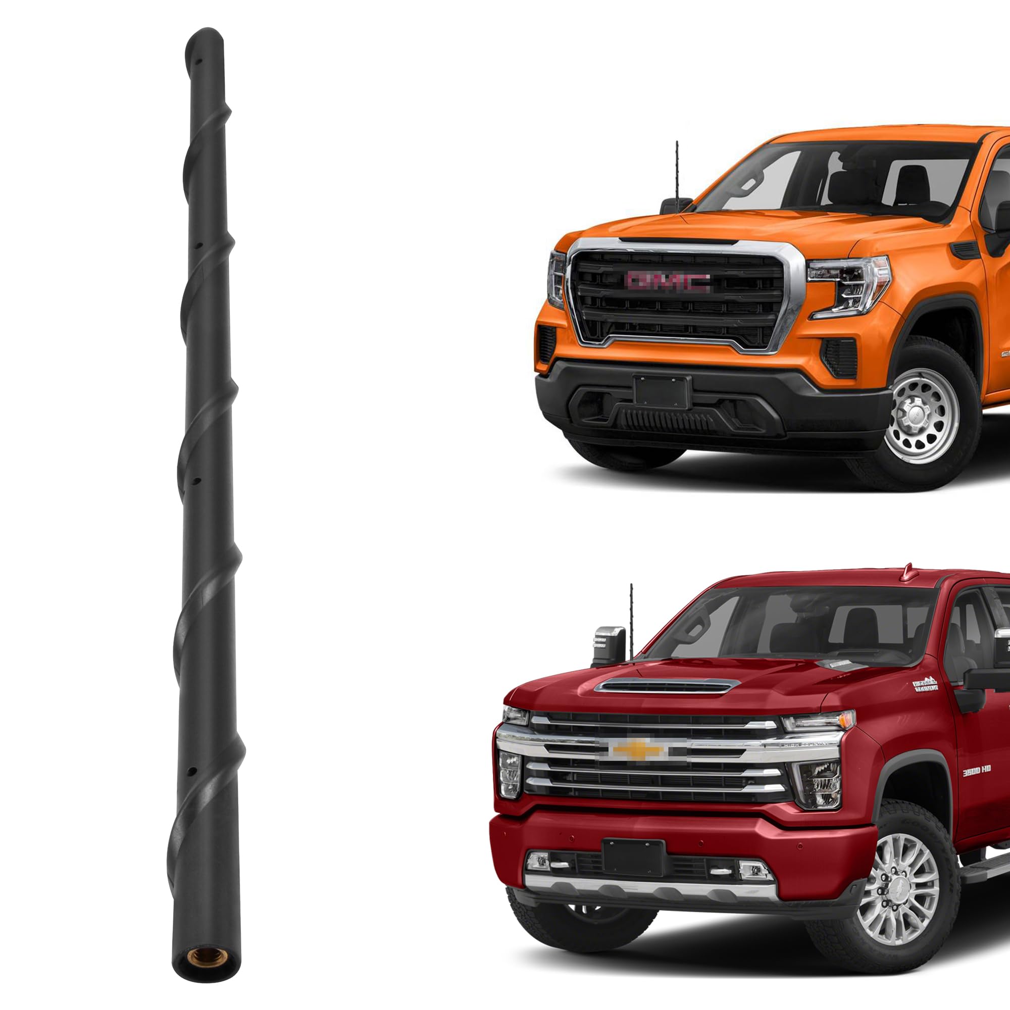 13 Inch Spiral Short Antenna Fits for Chevy Silverado 1500 2500 3500 | GMC Sierra 1500 2500 3500 Accessories - Flexible Rubber Antenna Replacement, Car Wash Proof, AM FM Signal Reception, M7 Thread
