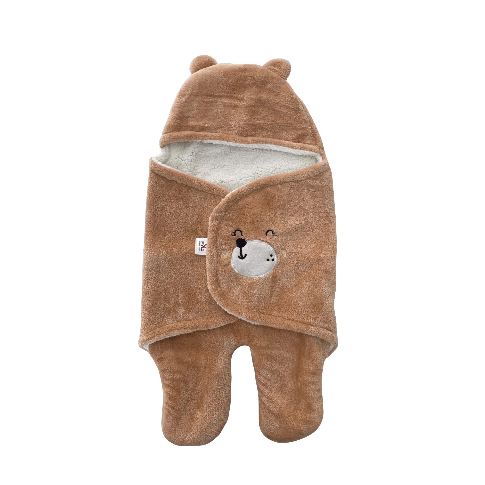 Mylo Baby Ultra-Soft Cute Baby Pack of 1 | Swaddling Wrapper | All Season Ac Blanket -Multipurpose | Hoodie Teddy Bear|0-6 Months (Light Brown)-image-13