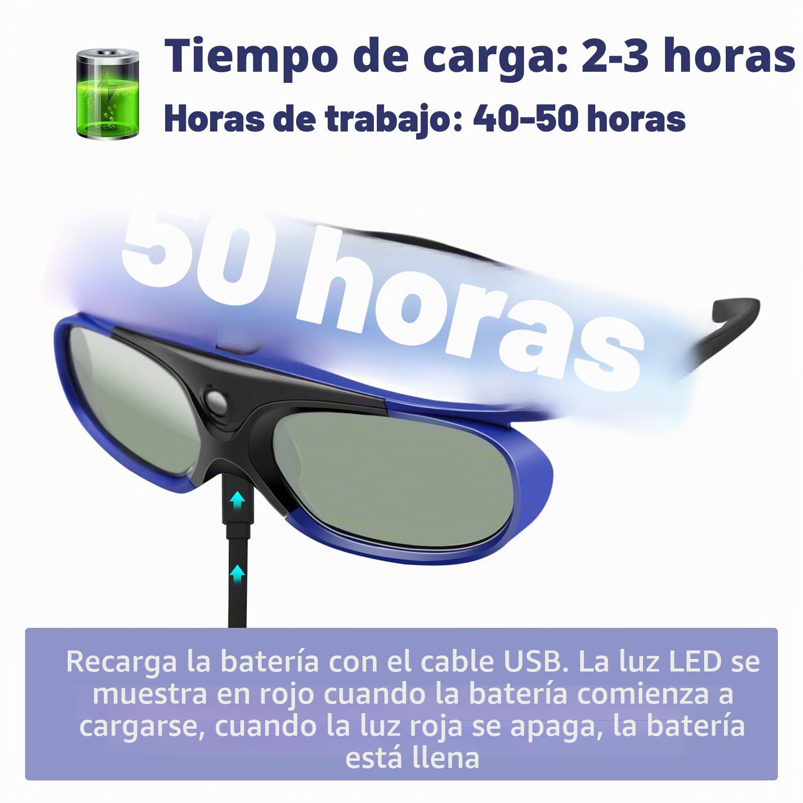 Anteojos 3D, Obturador Activo DLP Universal, anteojos 3D 96-144Hz para Optoma BenQ Acer Viewsonic XGIMI Proyector 3DTV, batería 3.7V 80mAH