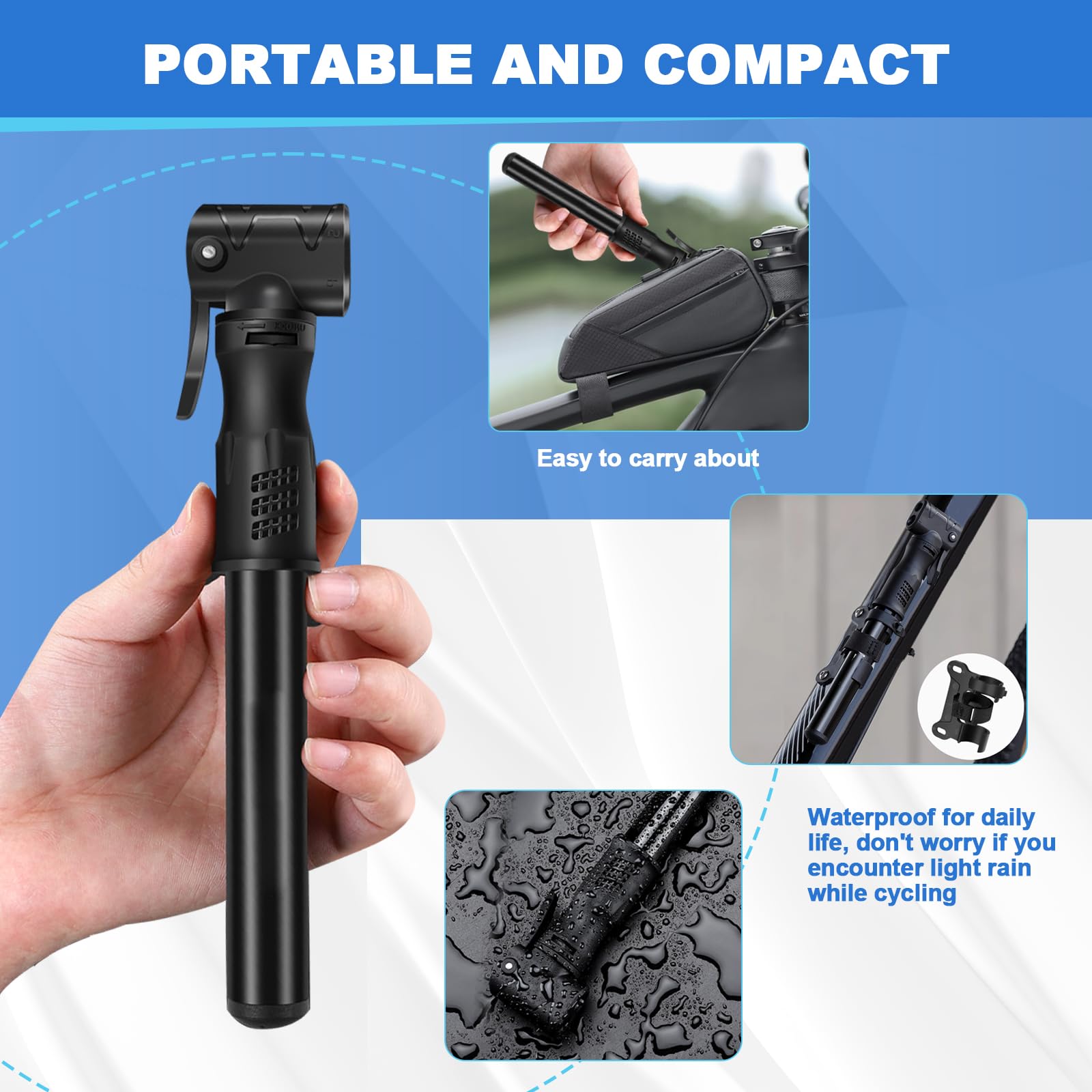 Pompa per Bicicletta, Pompa Bici con Tubo Nascosto, 100 PSI Pompa Bicicletta Universale Adatta per Valvola Presta Schrader, Portatile Pompa Bici per Corsa, Strada, MTB, Biciclette Bambini