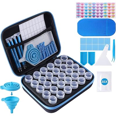 LYMUSUMI 30 Slots Diamond Art Storage Containers for Adults Portable Bead Storage Boxes for Diamond Painting Accessories and Tools(Blue)