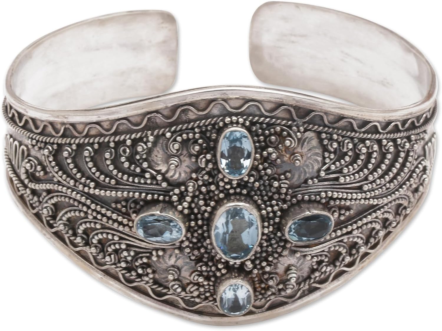 NOVICA Artisan Handmade Blue Topaz Cuff Bracelet Crafted Sterling Silver Indonesia [6.25 in L (end to End) x 1.2 in W] ' Directions'