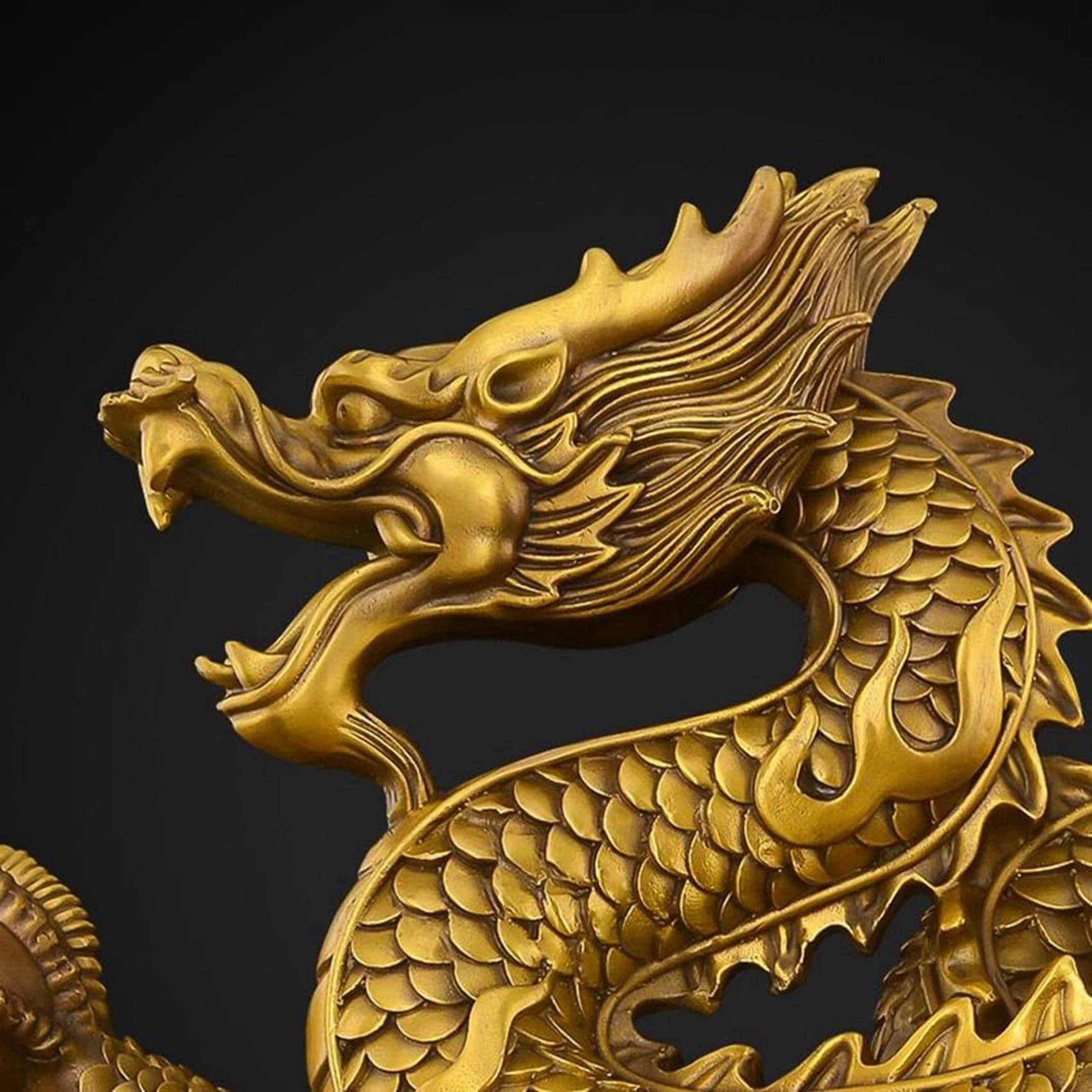 Latón Feng Shui dragón estatua de dragón dorado escultura ornamentos para la riqueza y el éxito buenos amuletos de la suerte regalos