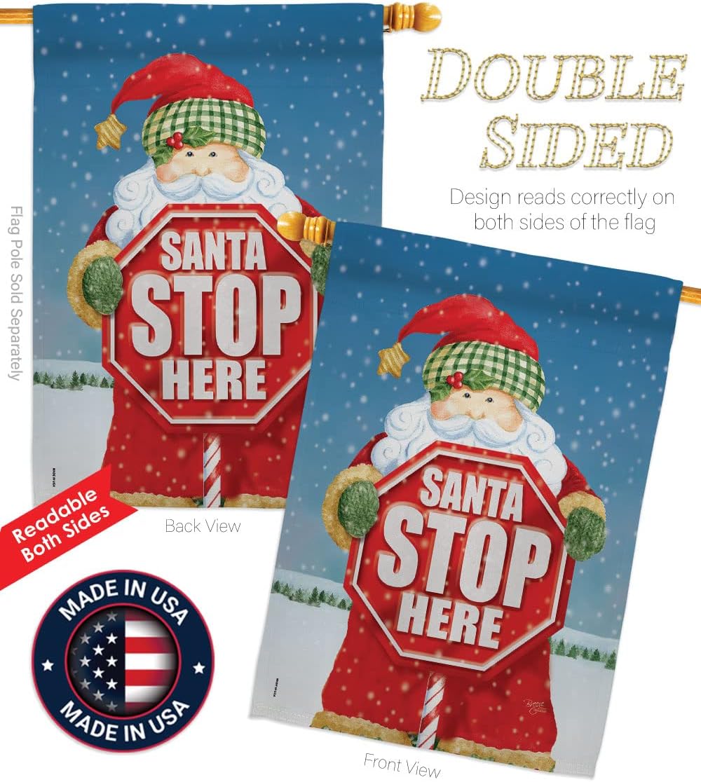 Breeze Decor H114137 Santa Stop Here Winter Christmas Decorative Vertical Garden Flag, 28" x 40", Multicolor
