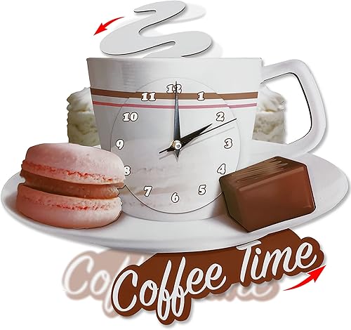 Cleris Art Studio Reloj de pared oscilante con taza de café, reloj de pared con péndulo de cocina, decoración de pared de cocina y cafetería, reloj