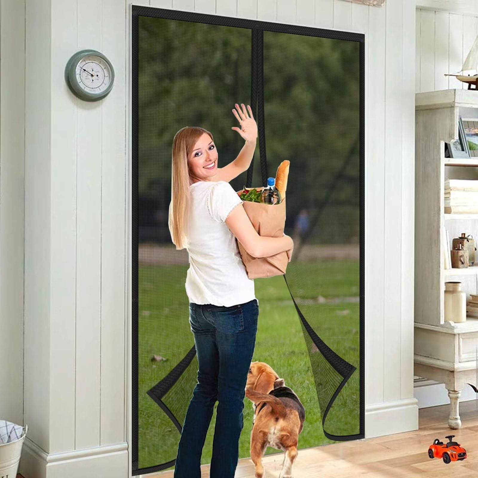 Mosquitera Puerta Magnetica de Fibra de Vidrio 175x205cm, Negro | Reforzada Malla Cortina para Puertas Balcón, Antimosquitos, Cierre Automático, con Imanes, con 4cm y 2cm Cinta Adhesiva