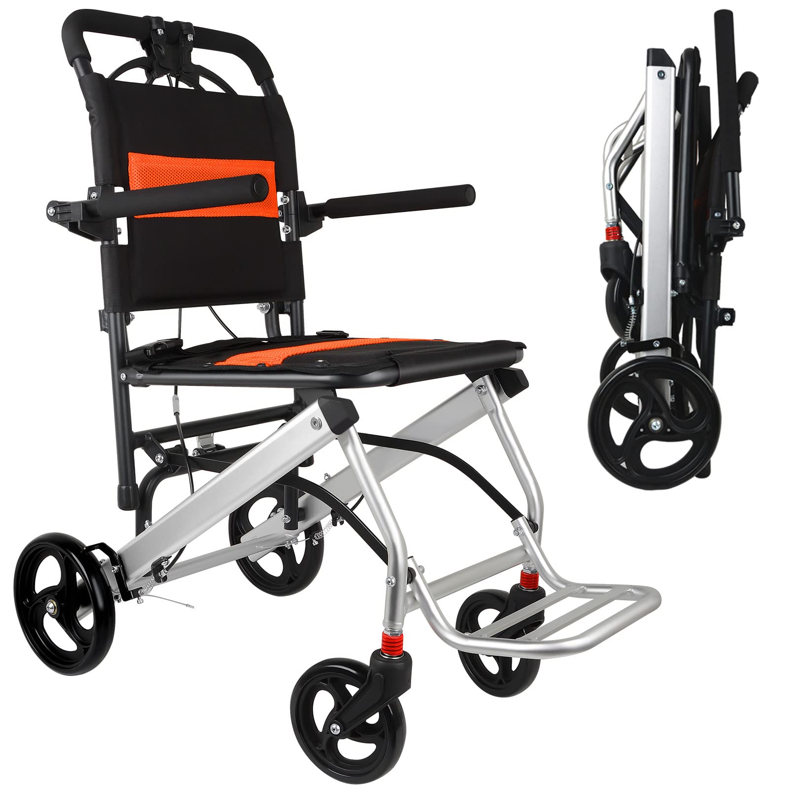ZZenSmot Ultra-Light Transport Wheelchair,Folding Portable Wheelchair with Hand Brake,Trolleys for Elderly Aircraft Travel with Bag,for the elderly and disabled Airline Approved