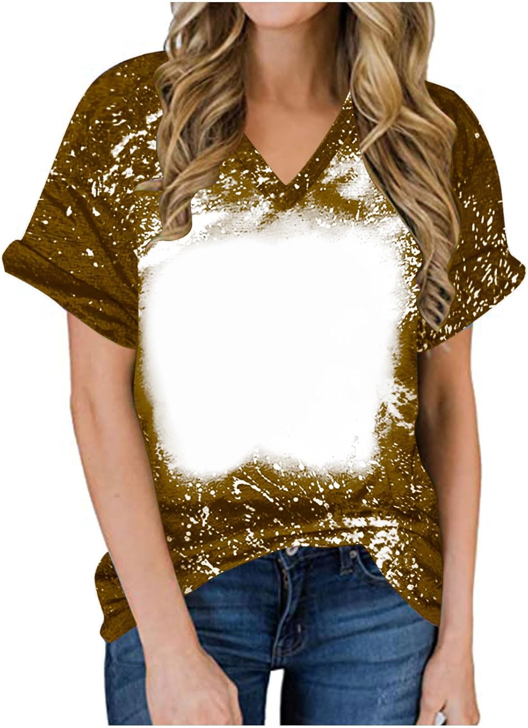 Women's V Neck Blouses 2026 Trendy Bleached Tshirts Fashion Short Sleeve Loose Fit Casual Shirts for Teen Girls