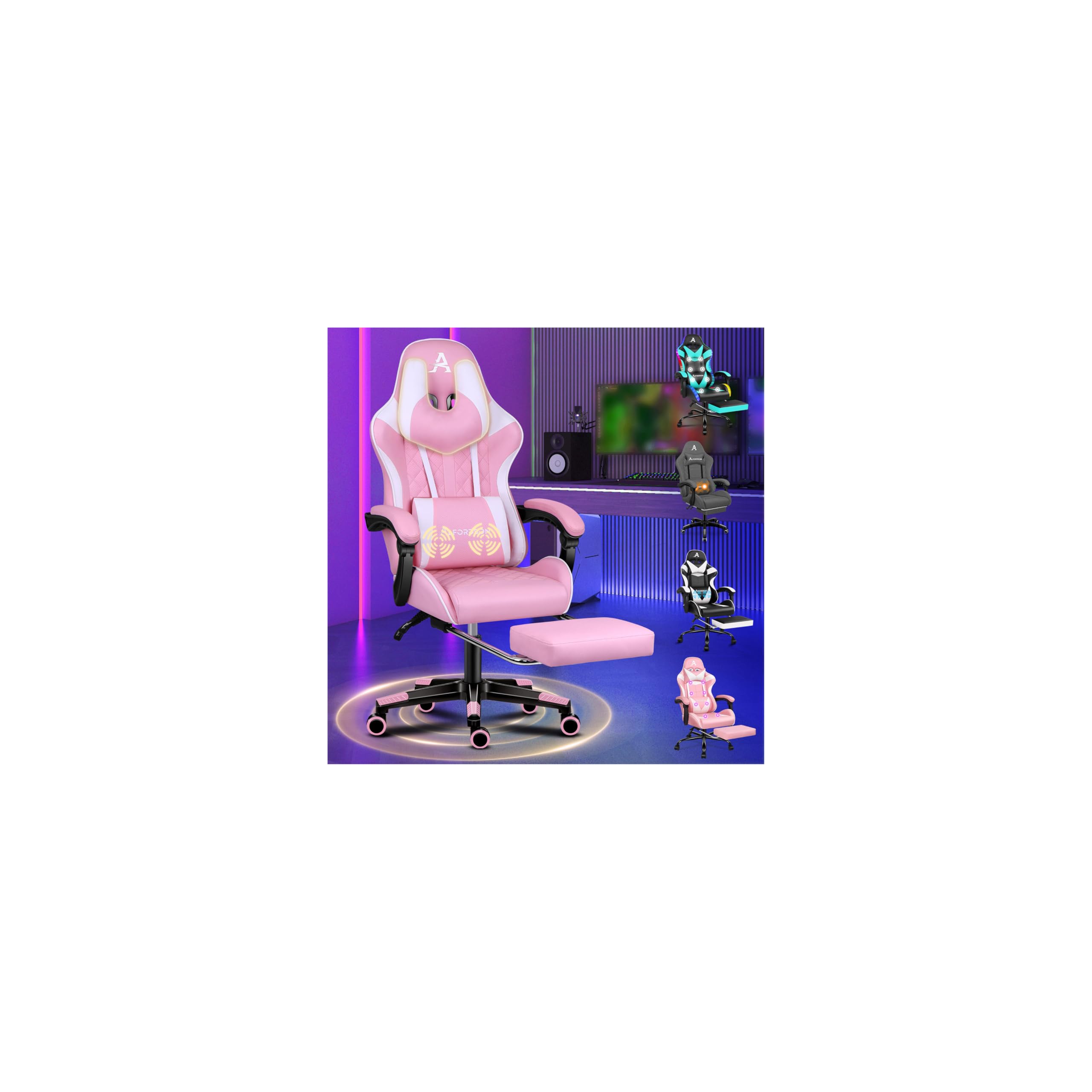 ALFORDSON Silla Gaming con Masaje, reposapiés y Soporte Lumbar, reclinable 150°, Respaldo Alto para Gaming y Oficina, Capacidad de 180 kg, Cuero sintético, Rosa