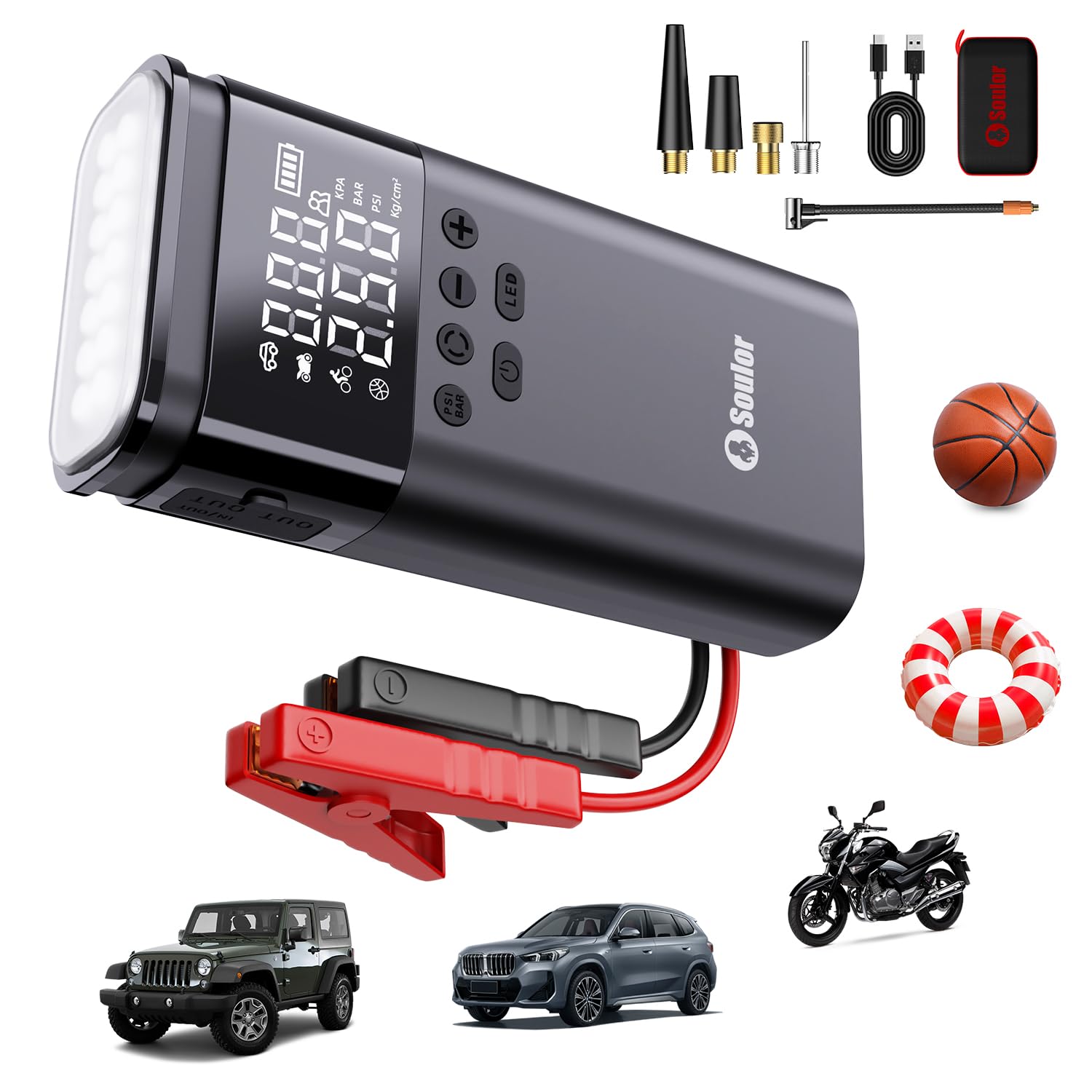 Jump Starter with Air Compressor 6000A Battery Jumper Starter Portable 12V Jump Box Car Jump Starter Portable with