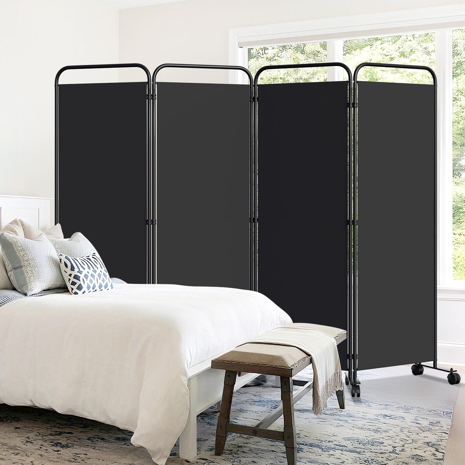 Paravent de séparation de pièce pliable sur roulettes - 4 pièces - 228 x 180 cm - Séparateur de pièce autonome pour bureau et chambre à coucher - Anthracite